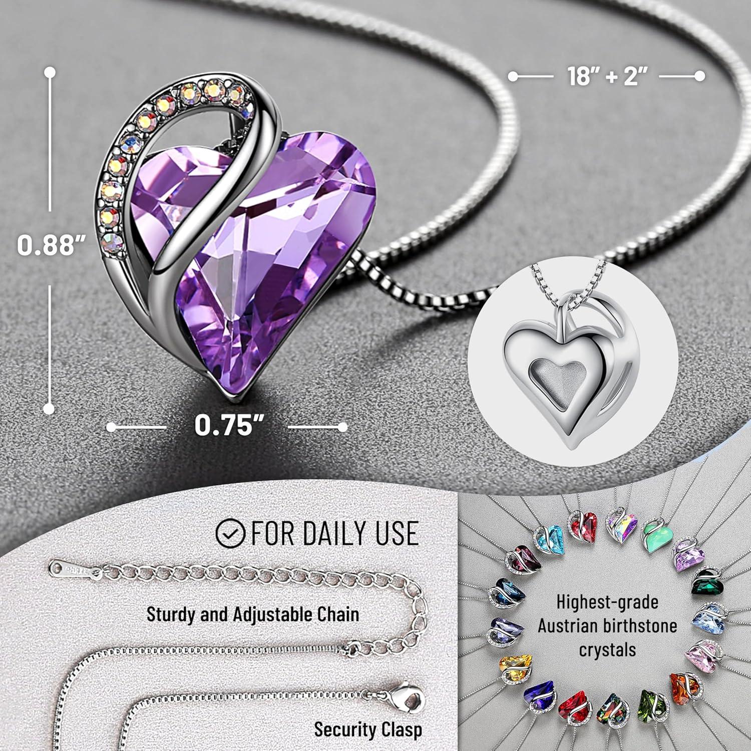 imageLeafael Valentines Day Gift Necklaces for Women Infinity Love Birthstone Heart Crystal Pendant Birthday Anniversary Jewelry for Wife Mom and Her Silver Plated 18 2 Adjustable Chain06JuneAlexandrite Light Purple