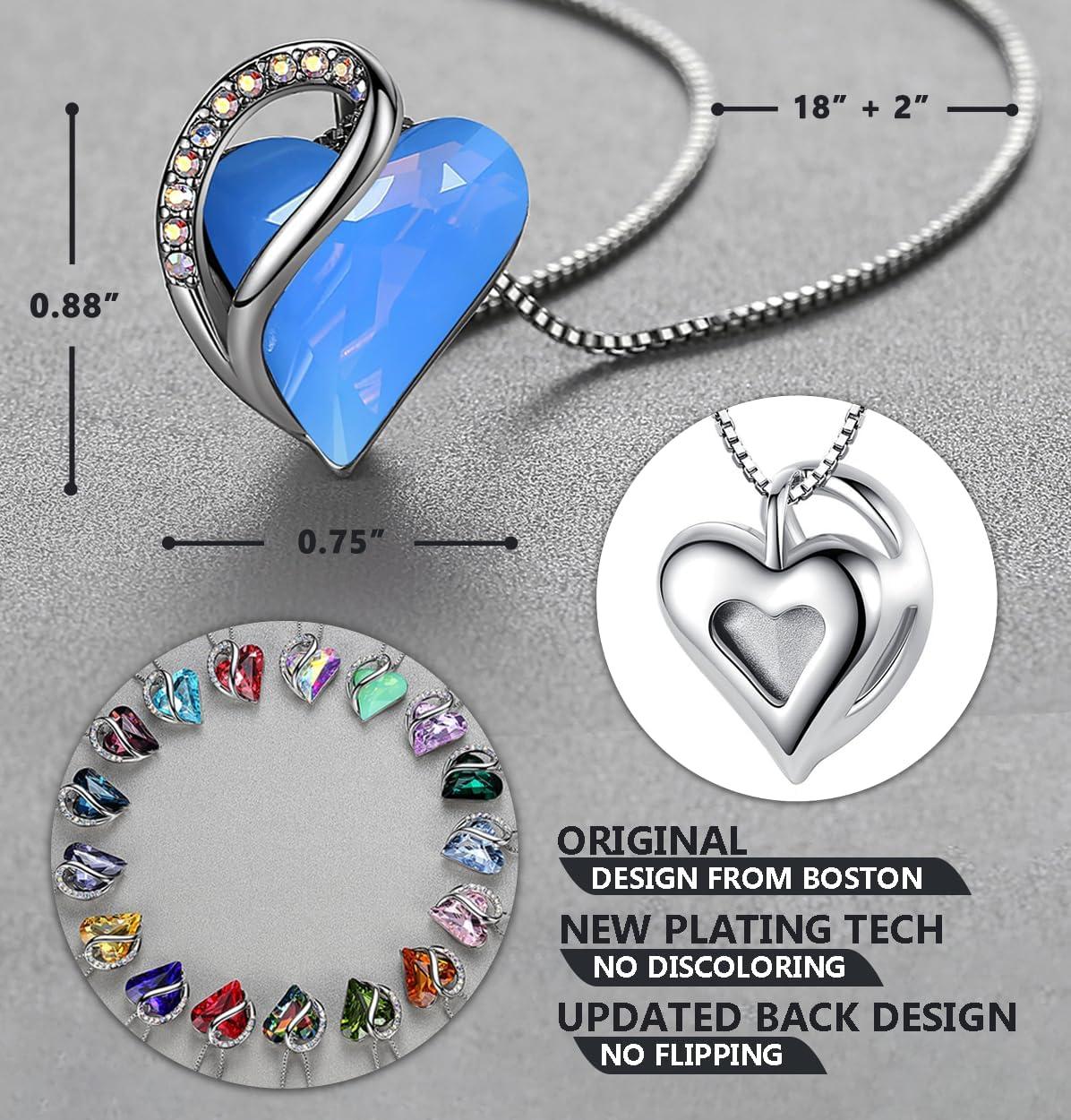 imageLeafael Valentines Day Gift Necklaces for Women Infinity Love Birthstone Heart Crystal Pendant Birthday Anniversary Jewelry for Wife Mom and Her Silver Plated 18 2 Adjustable Chain18CommunicationOwyhee Opal Blue