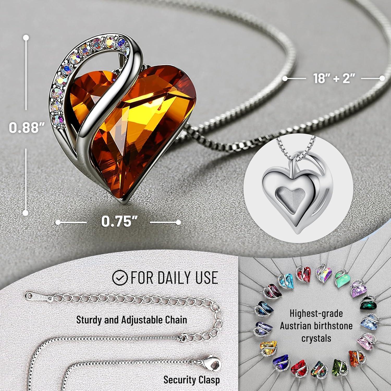 imageLeafael Valentines Day Gift Necklaces for Women Infinity Love Birthstone Heart Crystal Pendant Birthday Anniversary Jewelry for Wife Mom and Her Silver Plated 18 2 Adjustable Chain11aNovemberAmber Brown