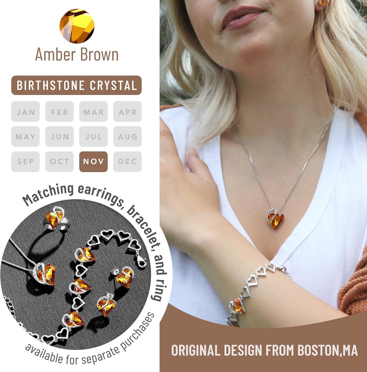imageLeafael Valentines Day Gift Necklaces for Women Infinity Love Birthstone Heart Crystal Pendant Birthday Anniversary Jewelry for Wife Mom and Her Silver Plated 18 2 Adjustable Chain11aNovemberAmber Brown