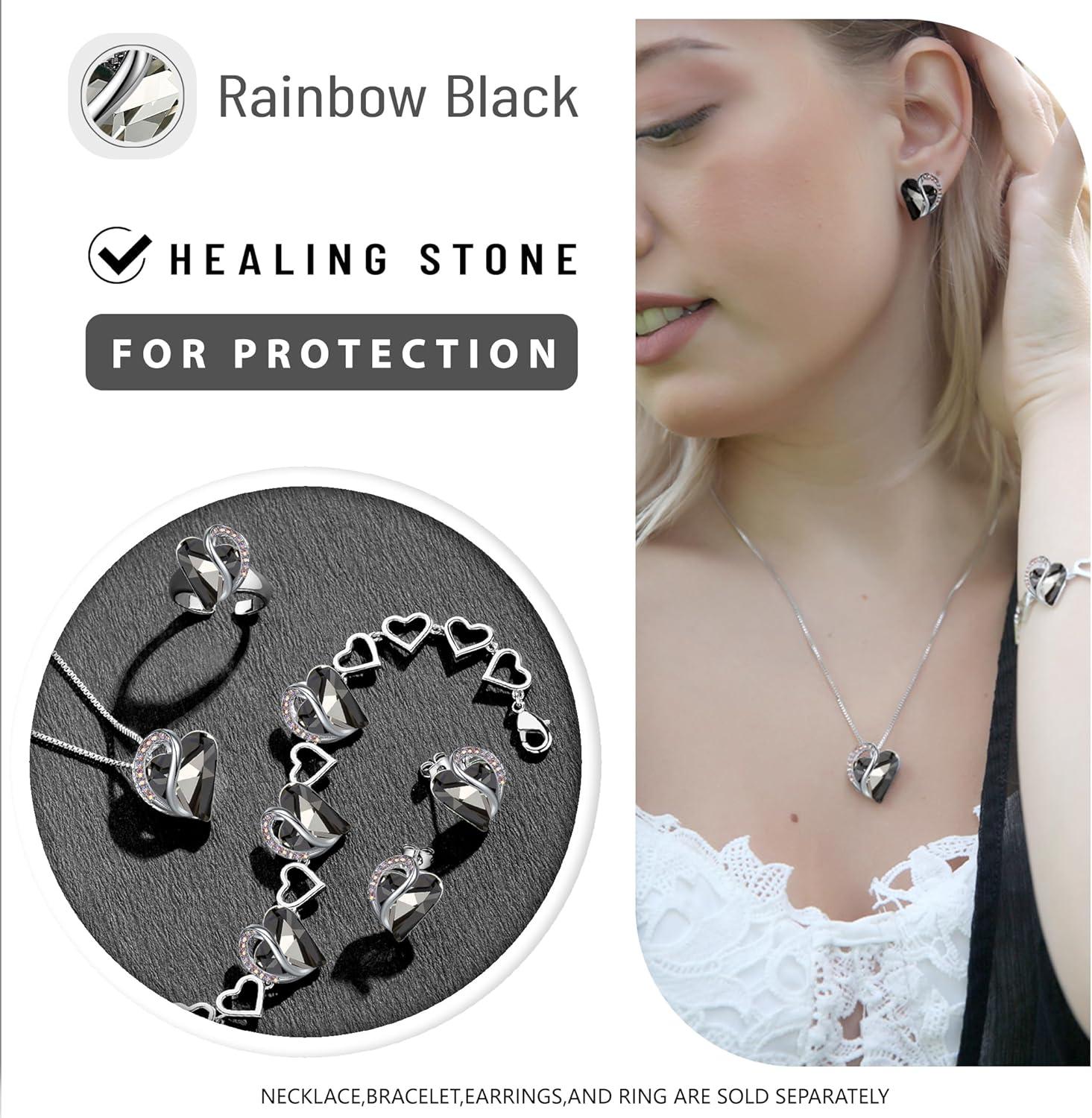 imageLeafael Valentines Day Gift Necklaces for Women Infinity Love Birthstone Heart Crystal Pendant Birthday Anniversary Jewelry for Wife Mom and Her Silver Plated 18 2 Adjustable Chain13cProtectionCrystal Black