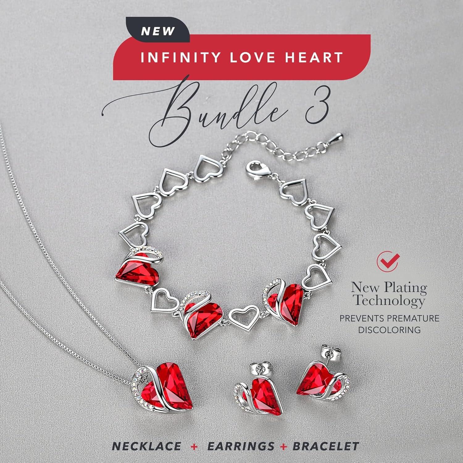 imageLeafael Valentines Day Gift Necklaces for Women Infinity Love Birthstone Heart Crystal Pendant Birthday Anniversary Jewelry for Wife Mom and Her Silver Plated 18 2 Adjustable Chain01SetJanuary JulySiam Ruby Red