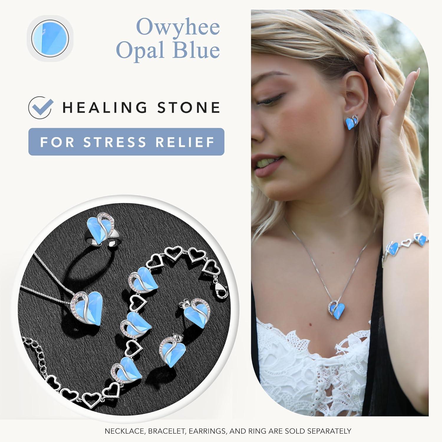 imageLeafael Valentines Day Gift Necklaces for Women Infinity Love Birthstone Heart Crystal Pendant Birthday Anniversary Jewelry for Wife Mom and Her Silver Plated 18 2 Adjustable Chain18CommunicationOwyhee Opal Blue