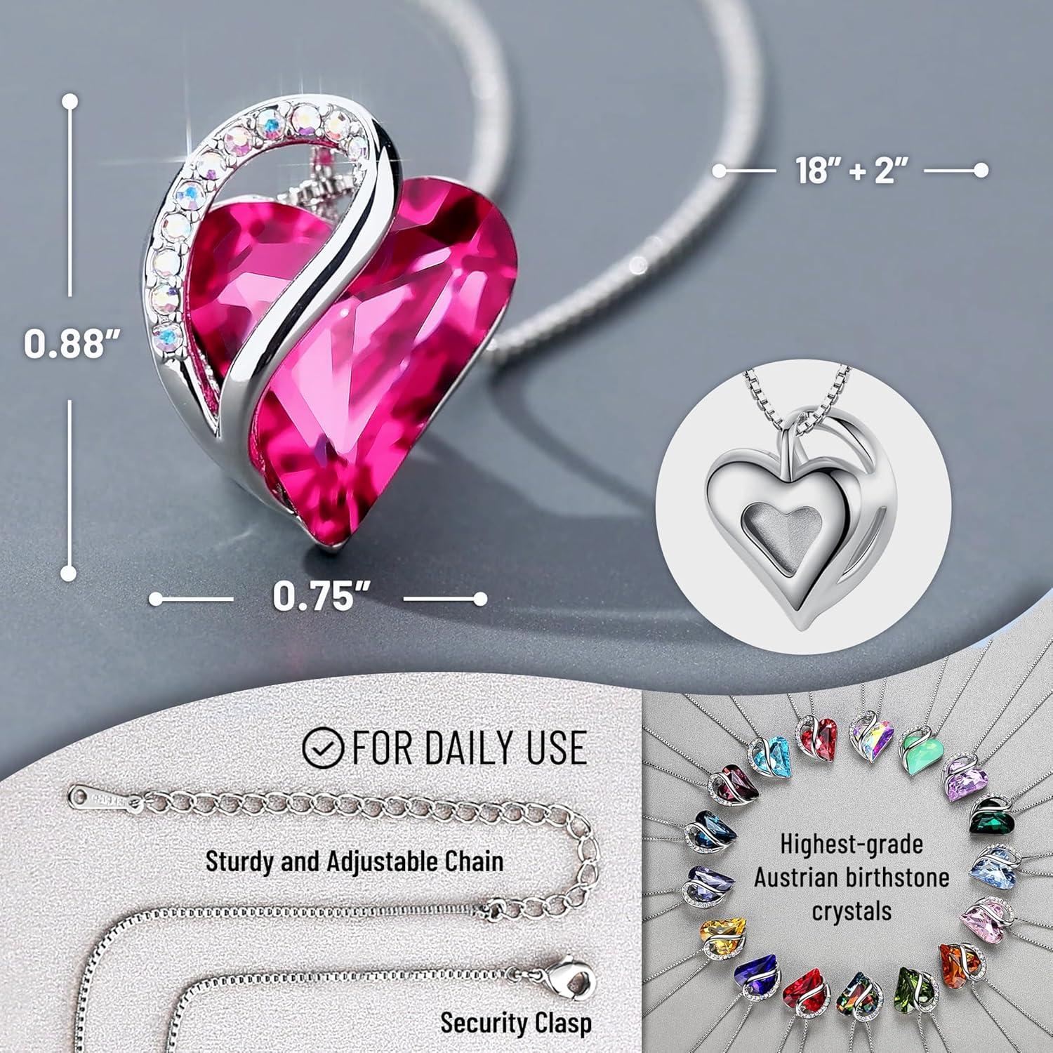 imageLeafael Valentines Day Gift Necklaces for Women Infinity Love Birthstone Heart Crystal Pendant Birthday Anniversary Jewelry for Wife Mom and Her Silver Plated 18 2 Adjustable Chain10bOctoberTourmaline Pink