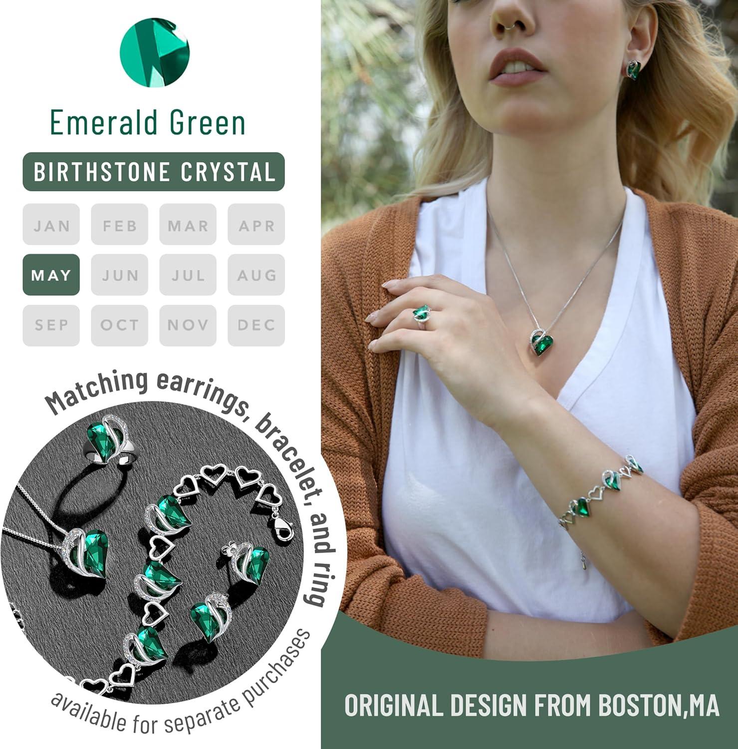 imageLeafael Valentines Day Gift Necklaces for Women Infinity Love Birthstone Heart Crystal Pendant Birthday Anniversary Jewelry for Wife Mom and Her Silver Plated 18 2 Adjustable Chain05MayEmerald Green