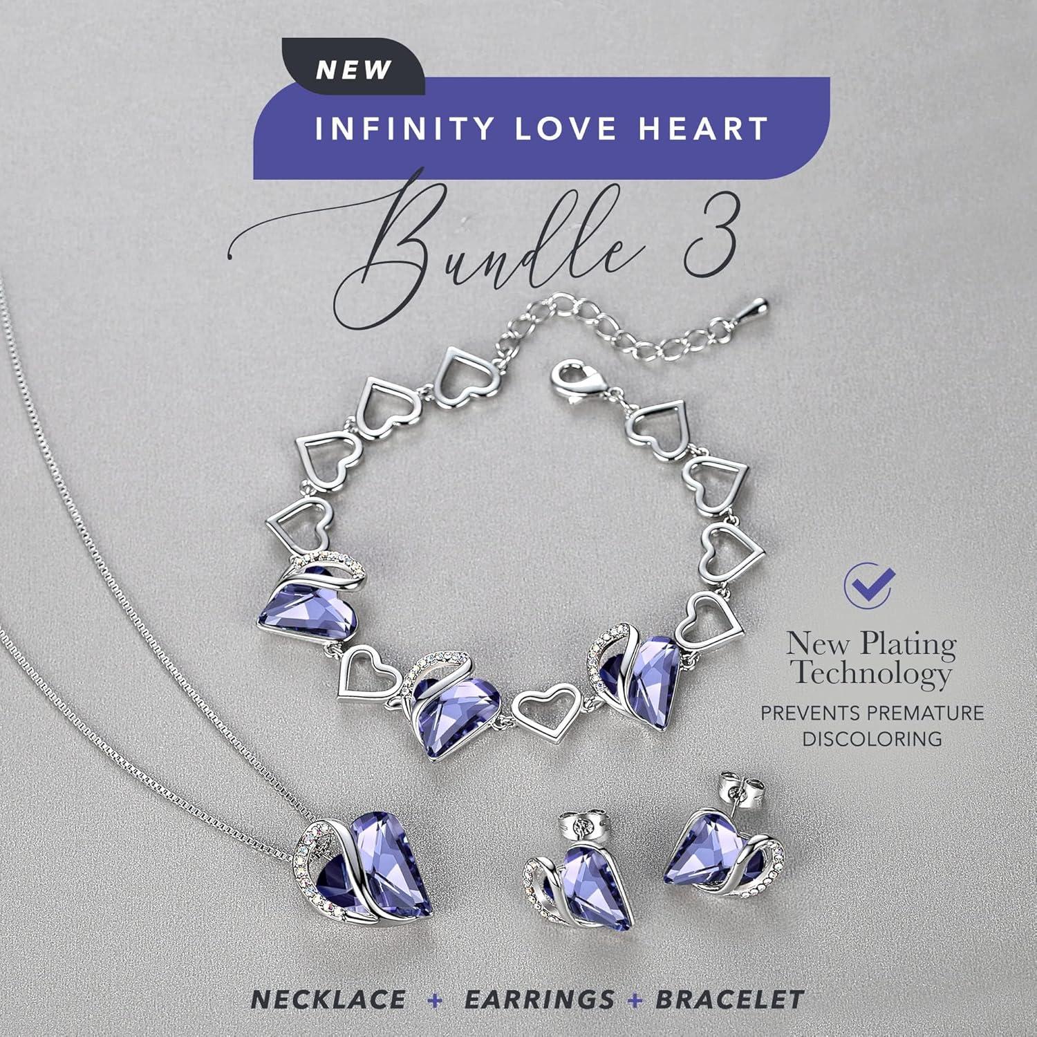 imageLeafael Valentines Day Gift Necklaces for Women Infinity Love Birthstone Heart Crystal Pendant Birthday Anniversary Jewelry for Wife Mom and Her Silver Plated 18 2 Adjustable Chain02bSetFebruaryTanzanite Purple