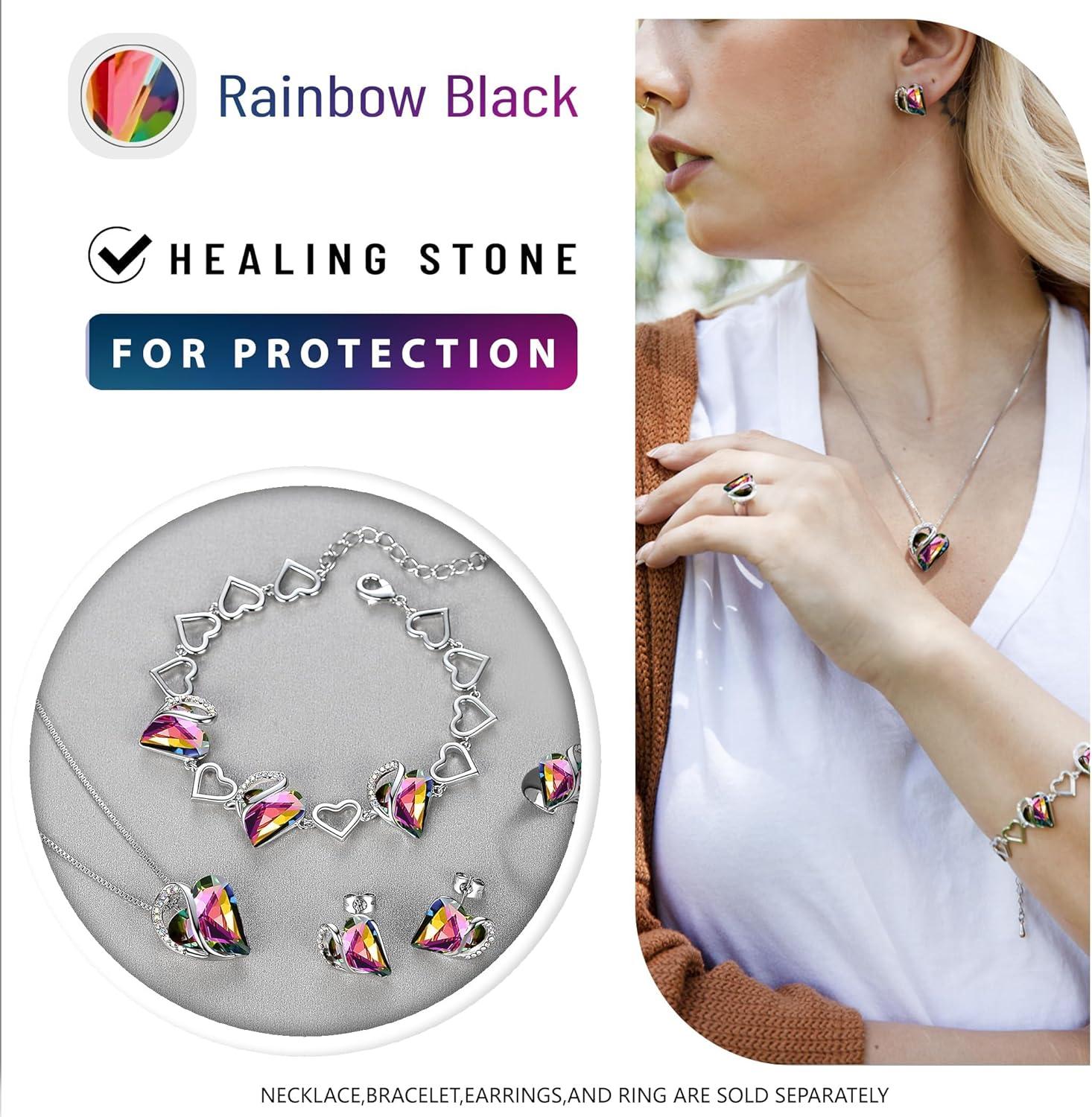 imageLeafael Valentines Day Gift Necklaces for Women Infinity Love Birthstone Heart Crystal Pendant Birthday Anniversary Jewelry for Wife Mom and Her Silver Plated 18 2 Adjustable Chain13aProtectionRainbow Black