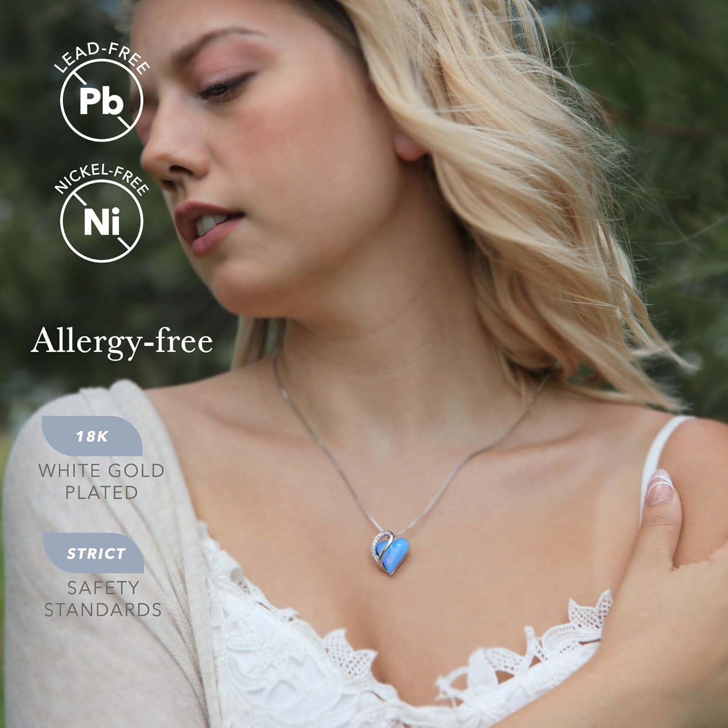 imageLeafael Valentines Day Gift Necklaces for Women Infinity Love Birthstone Heart Crystal Pendant Birthday Anniversary Jewelry for Wife Mom and Her Silver Plated 18 2 Adjustable Chain18CommunicationOwyhee Opal Blue