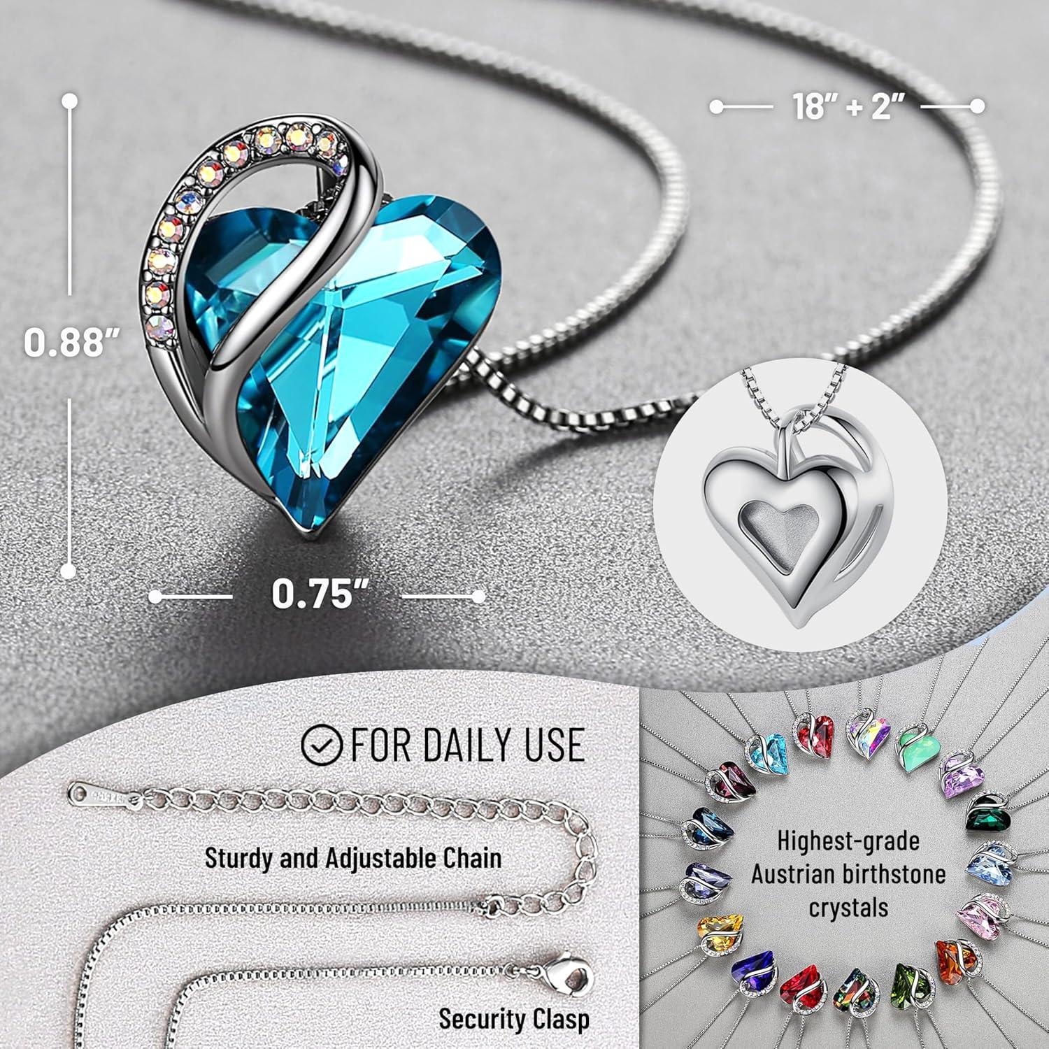 imageLeafael Valentines Day Gift Necklaces for Women Infinity Love Birthstone Heart Crystal Pendant Birthday Anniversary Jewelry for Wife Mom and Her Silver Plated 18 2 Adjustable Chain12bDecemberIndicolite Zircon Blue