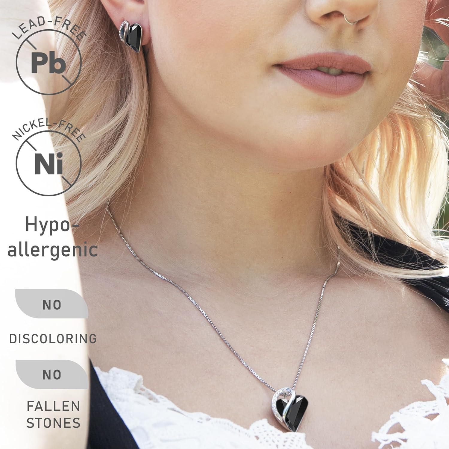 imageLeafael Valentines Day Gift Necklaces for Women Infinity Love Birthstone Heart Crystal Pendant Birthday Anniversary Jewelry for Wife Mom and Her Silver Plated 18 2 Adjustable Chain13bProtectionJet Black