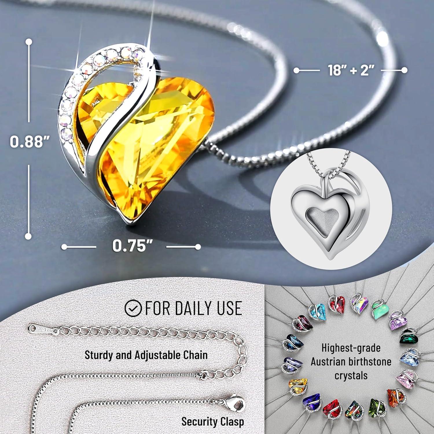 imageLeafael Valentines Day Gift Necklaces for Women Infinity Love Birthstone Heart Crystal Pendant Birthday Anniversary Jewelry for Wife Mom and Her Silver Plated 18 2 Adjustable Chain11bNovemberCitrine Yellow