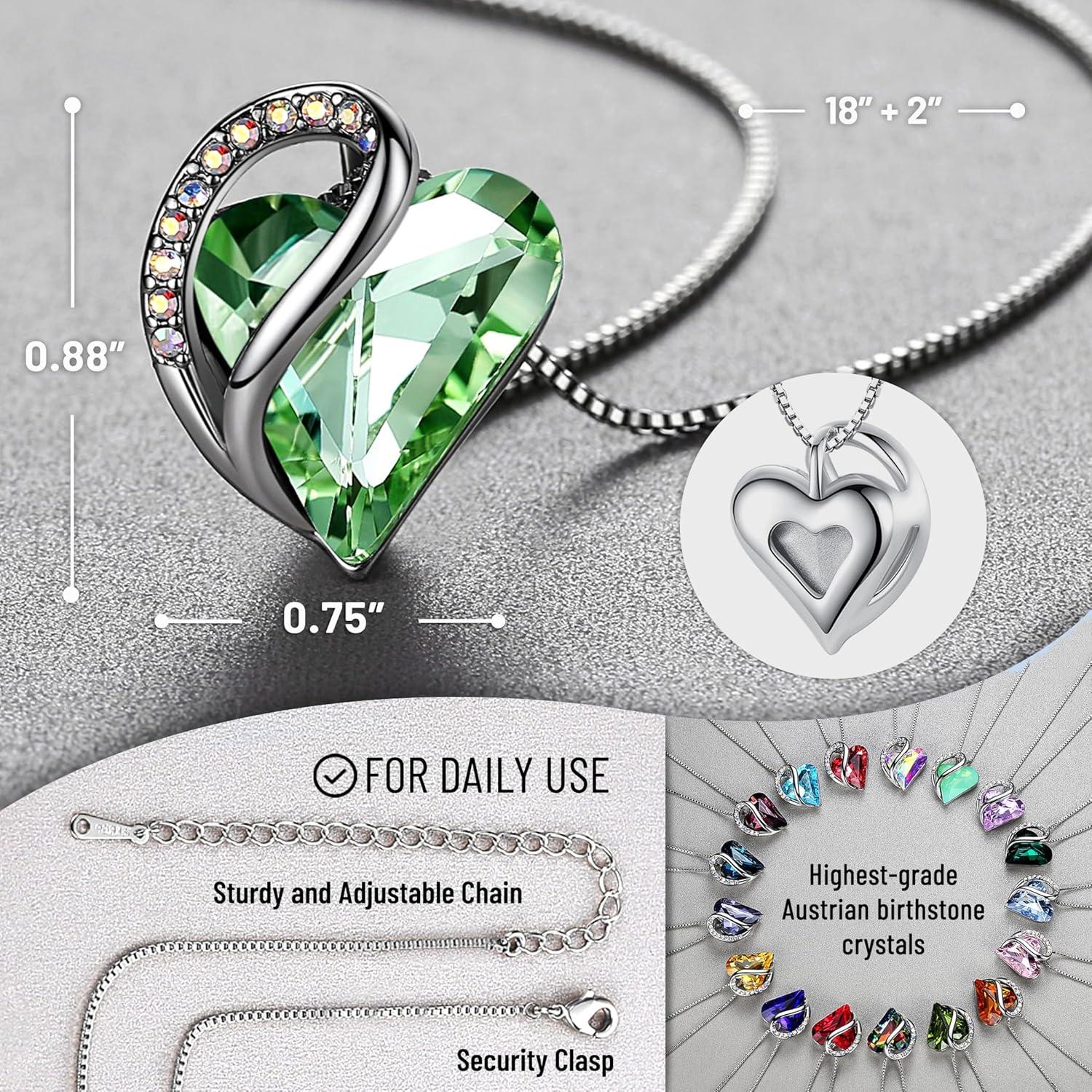 imageLeafael Valentines Day Gift Necklaces for Women Infinity Love Birthstone Heart Crystal Pendant Birthday Anniversary Jewelry for Wife Mom and Her Silver Plated 18 2 Adjustable Chain08bAugustLight Chrysolite Green