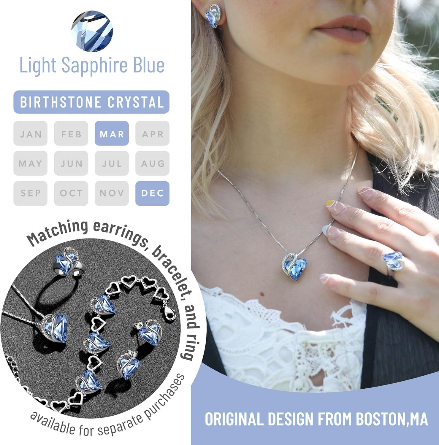 imageLeafael Valentines Day Gift Necklaces for Women Infinity Love Birthstone Heart Crystal Pendant Birthday Anniversary Jewelry for Wife Mom and Her Silver Plated 18 2 Adjustable Chain03March DecemberLight Sapphire Blue