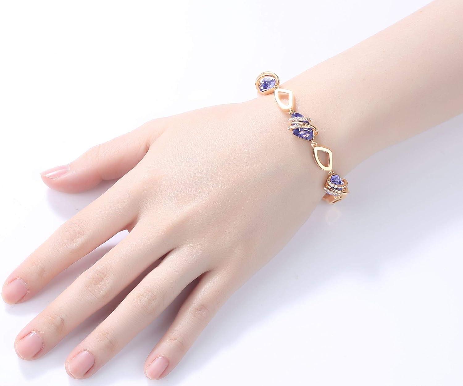 imageLeafael Wish Stone Link Charm Bracelet with Birthstone Crystals Rose Gold Plated or Silvertone 7202February Birthstone CrystalTanzanite Purple