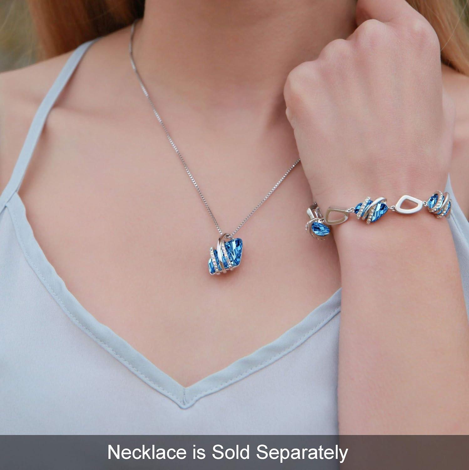 imageLeafael Wish Stone Link Charm Bracelet with Birthstone Crystals Rose Gold Plated or Silvertone 7203March December Birthstone CrystalAquamarine Blue