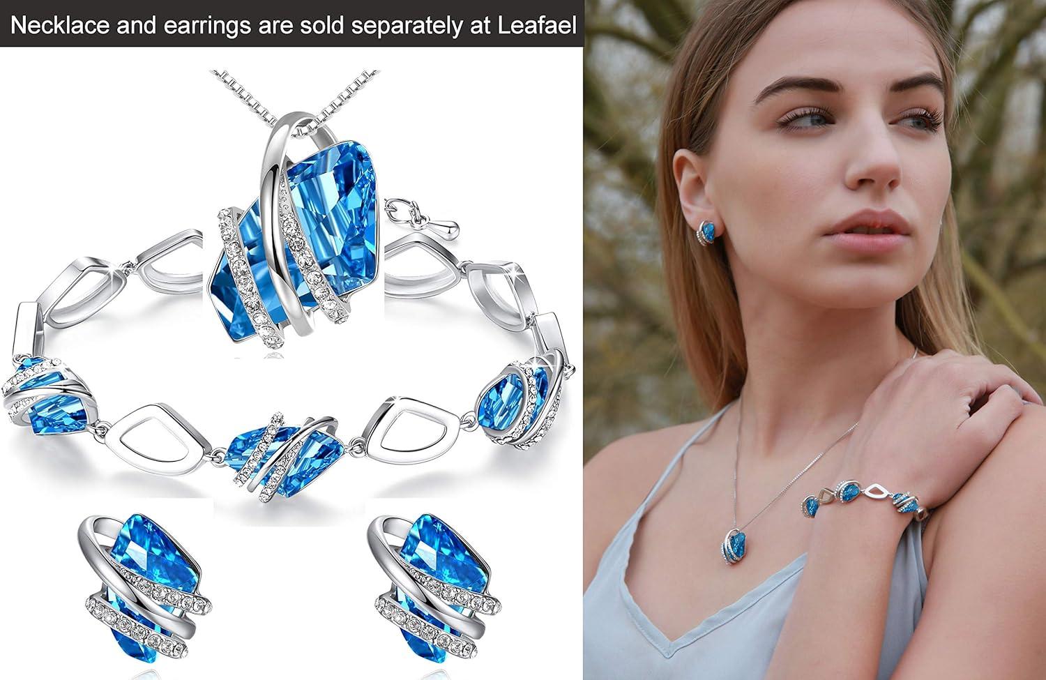 imageLeafael Wish Stone Link Charm Bracelet with Birthstone Crystals Rose Gold Plated or Silvertone 7203March December Birthstone CrystalAquamarine Blue