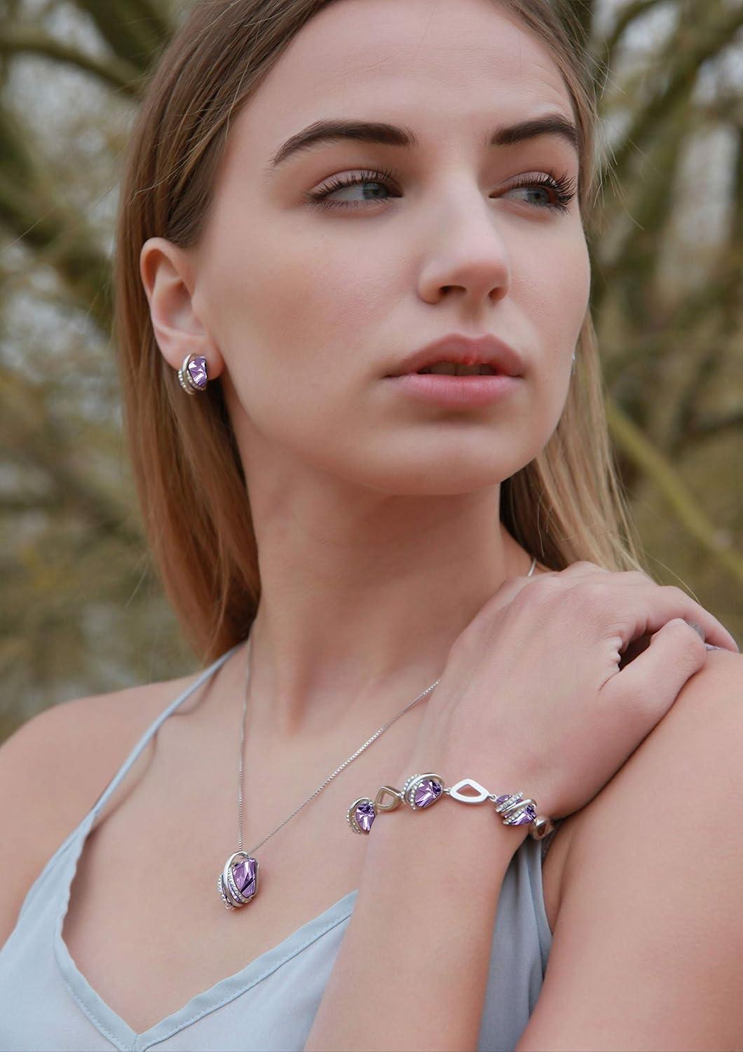 imageLeafael Wish Stone Link Charm Bracelet with Birthstone Crystals Rose Gold Plated or Silvertone 7206June Birthstone CrystalAlexandrite Light Purple