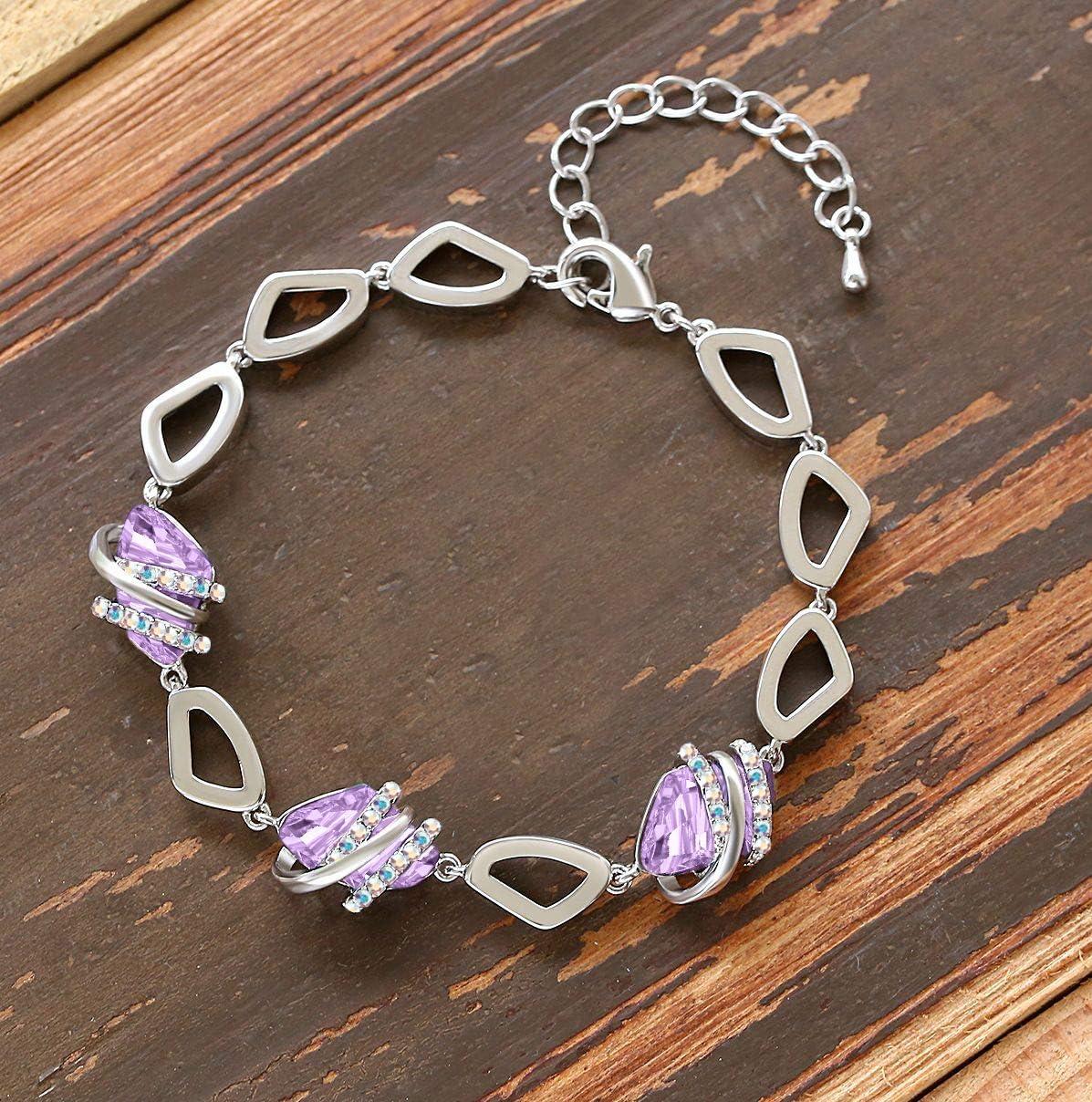 imageLeafael Wish Stone Link Charm Bracelet with Birthstone Crystals Rose Gold Plated or Silvertone 7206June Birthstone CrystalAlexandrite Light Purple