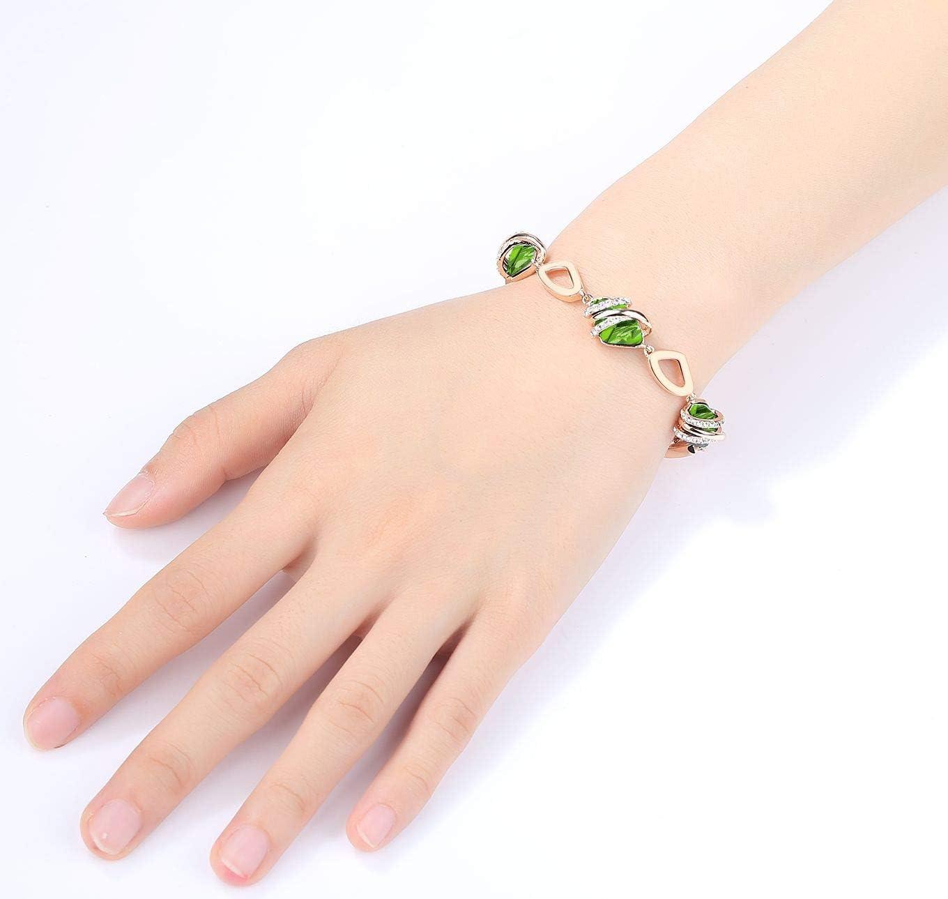 imageLeafael Wish Stone Link Charm Bracelet with Birthstone Crystals Rose Gold Plated or Silvertone 7208August Birthstone CrystalPeridot Green