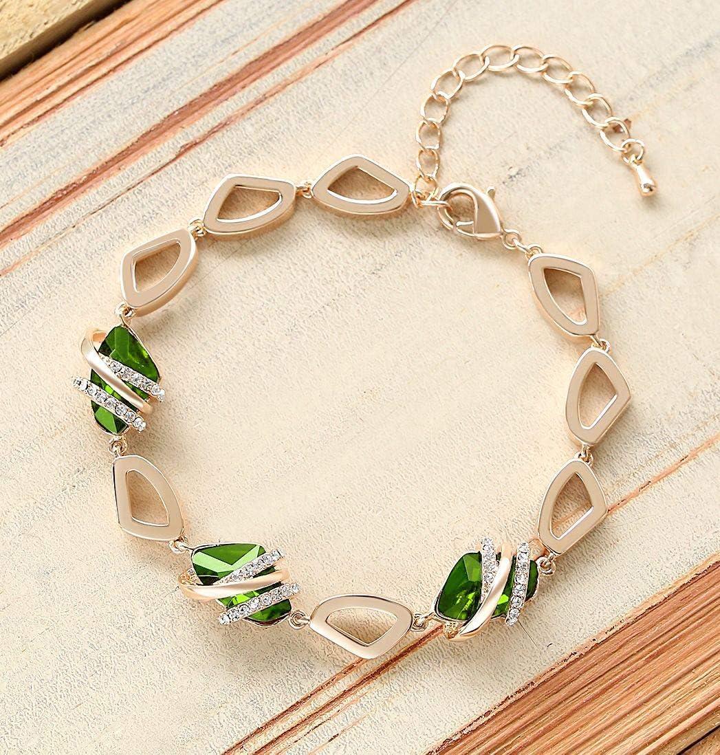 imageLeafael Wish Stone Link Charm Bracelet with Birthstone Crystals Rose Gold Plated or Silvertone 7208August Birthstone CrystalPeridot Green