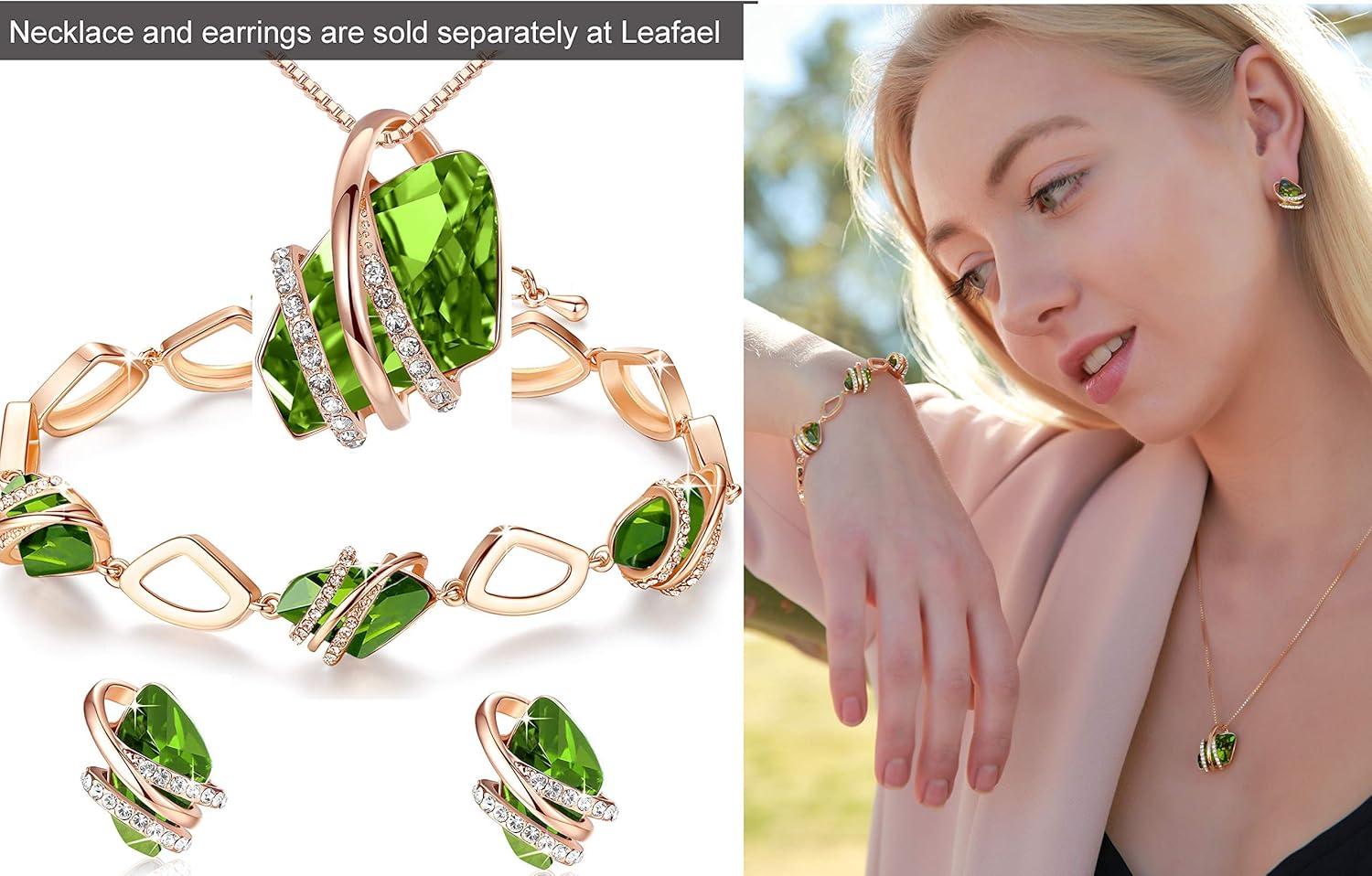 imageLeafael Wish Stone Link Charm Bracelet with Birthstone Crystals Rose Gold Plated or Silvertone 7208August Birthstone CrystalPeridot Green