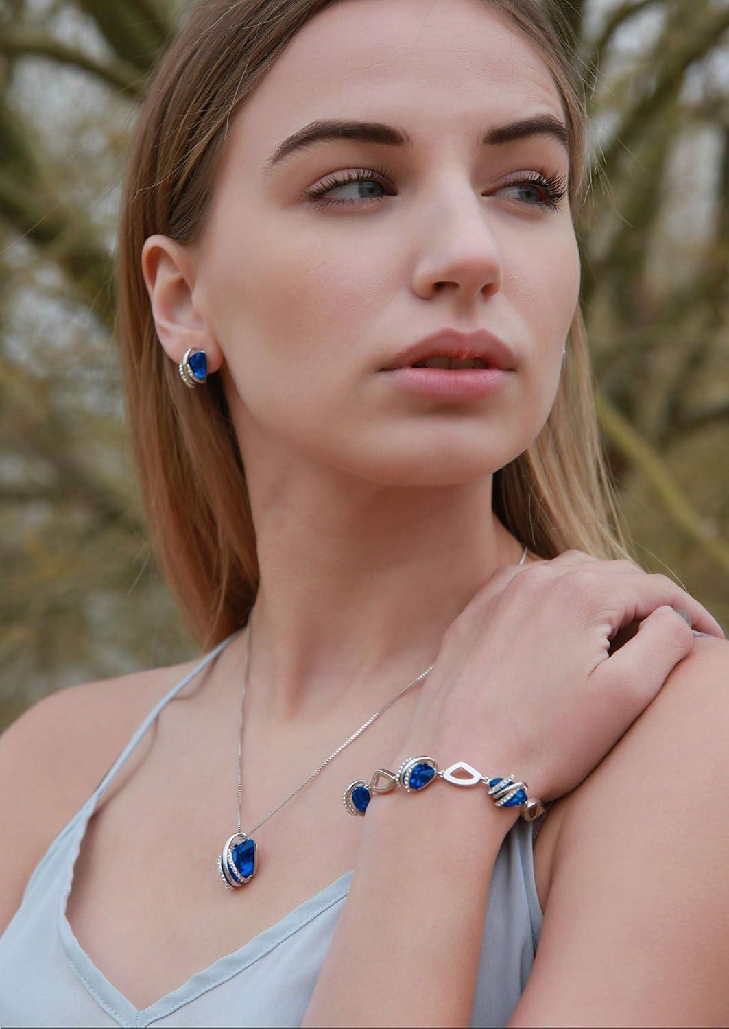 imageLeafael Wish Stone Link Charm Bracelet with Birthstone Crystals Rose Gold Plated or Silvertone 7209September Birthstone CrystalSapphire Blue