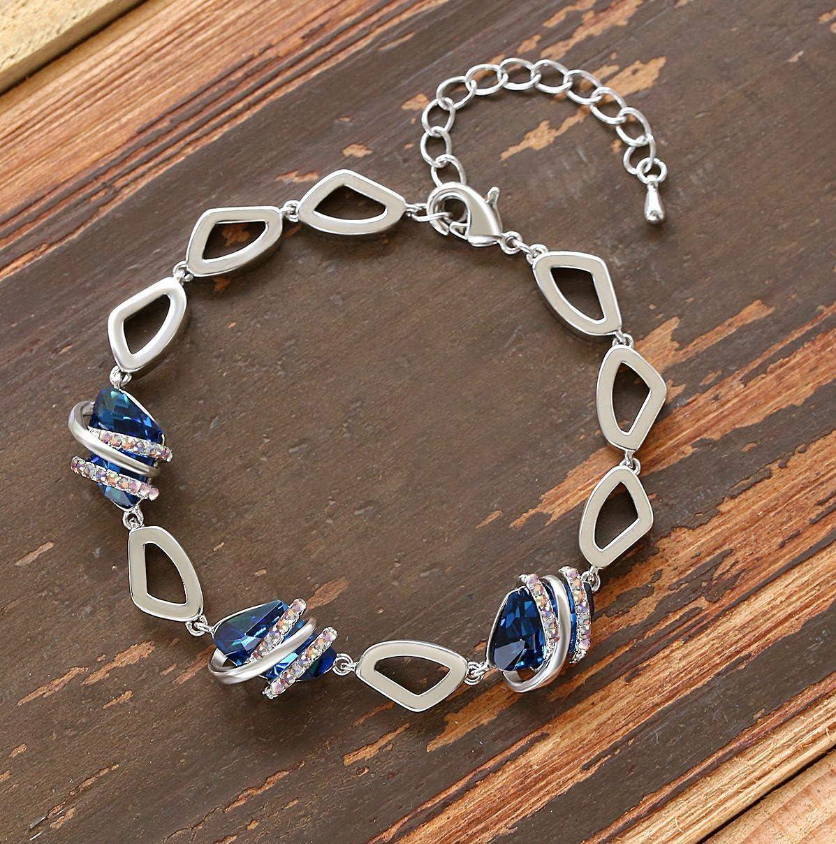 imageLeafael Wish Stone Link Charm Bracelet with Birthstone Crystals Rose Gold Plated or Silvertone 7209September Birthstone CrystalSapphire Blue