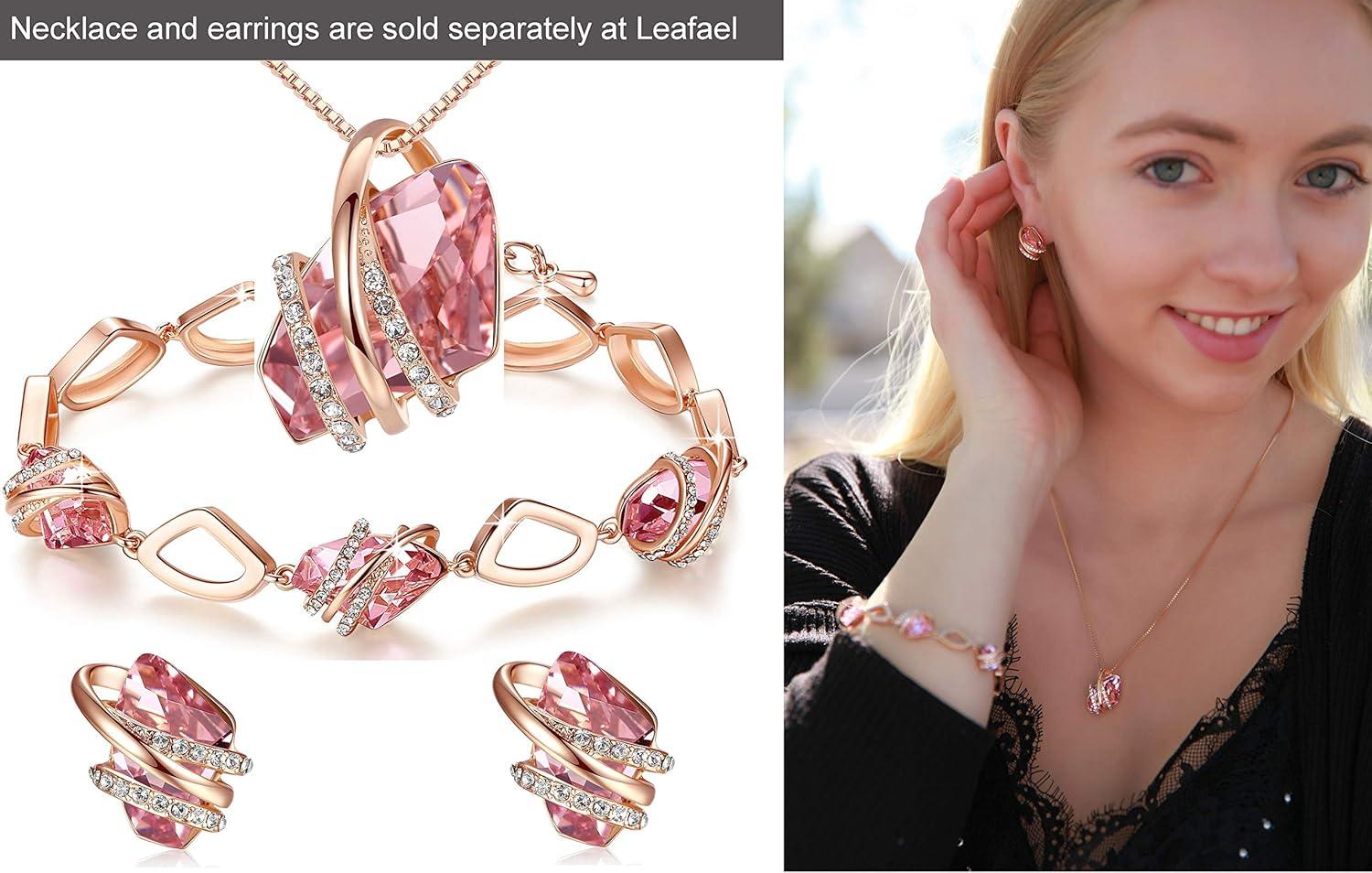 imageLeafael Wish Stone Link Charm Bracelet with Birthstone Crystals Rose Gold Plated or Silvertone 7210October Birthstone CrystalVintage Pink