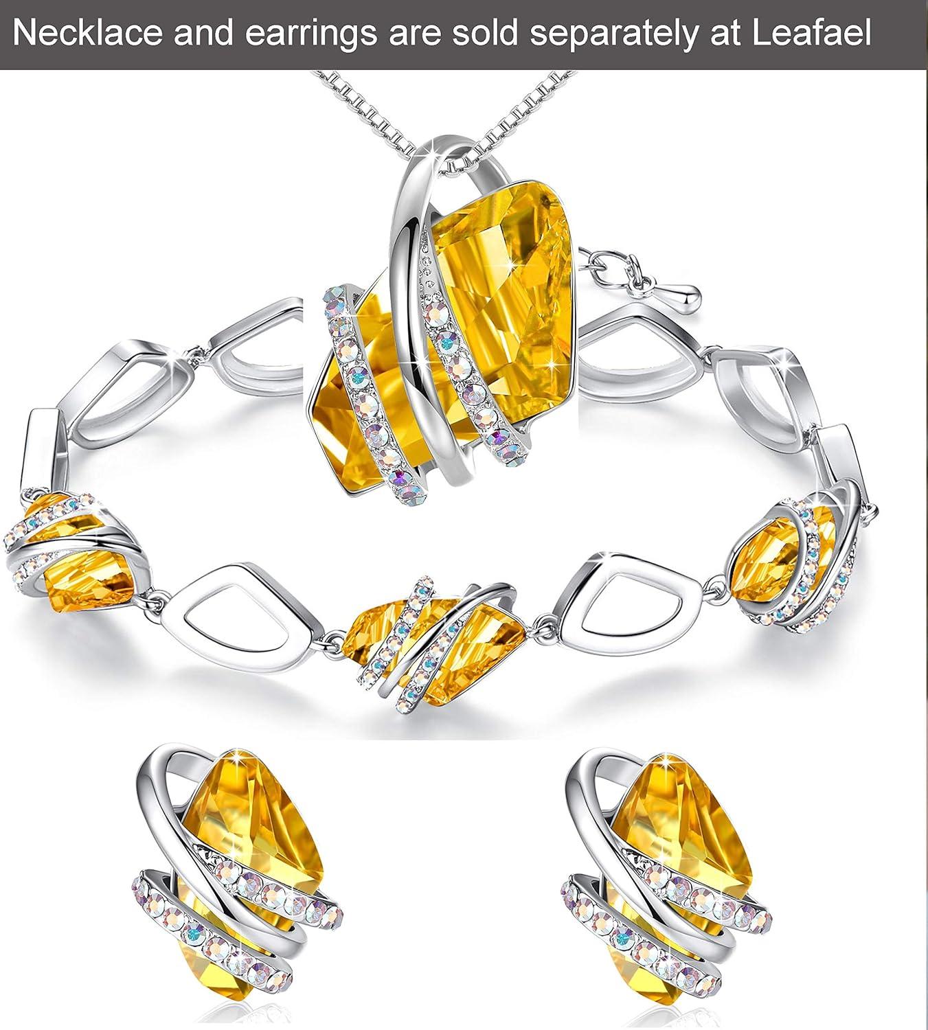 imageLeafael Wish Stone Link Charm Bracelet with Birthstone Crystals Rose Gold Plated or Silvertone 7211November Birthstone Citrine Yellow