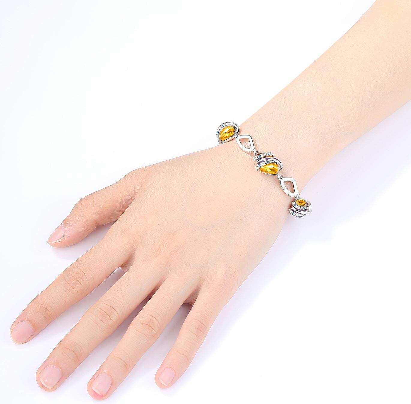 imageLeafael Wish Stone Link Charm Bracelet with Birthstone Crystals Rose Gold Plated or Silvertone 7211November Birthstone Citrine Yellow