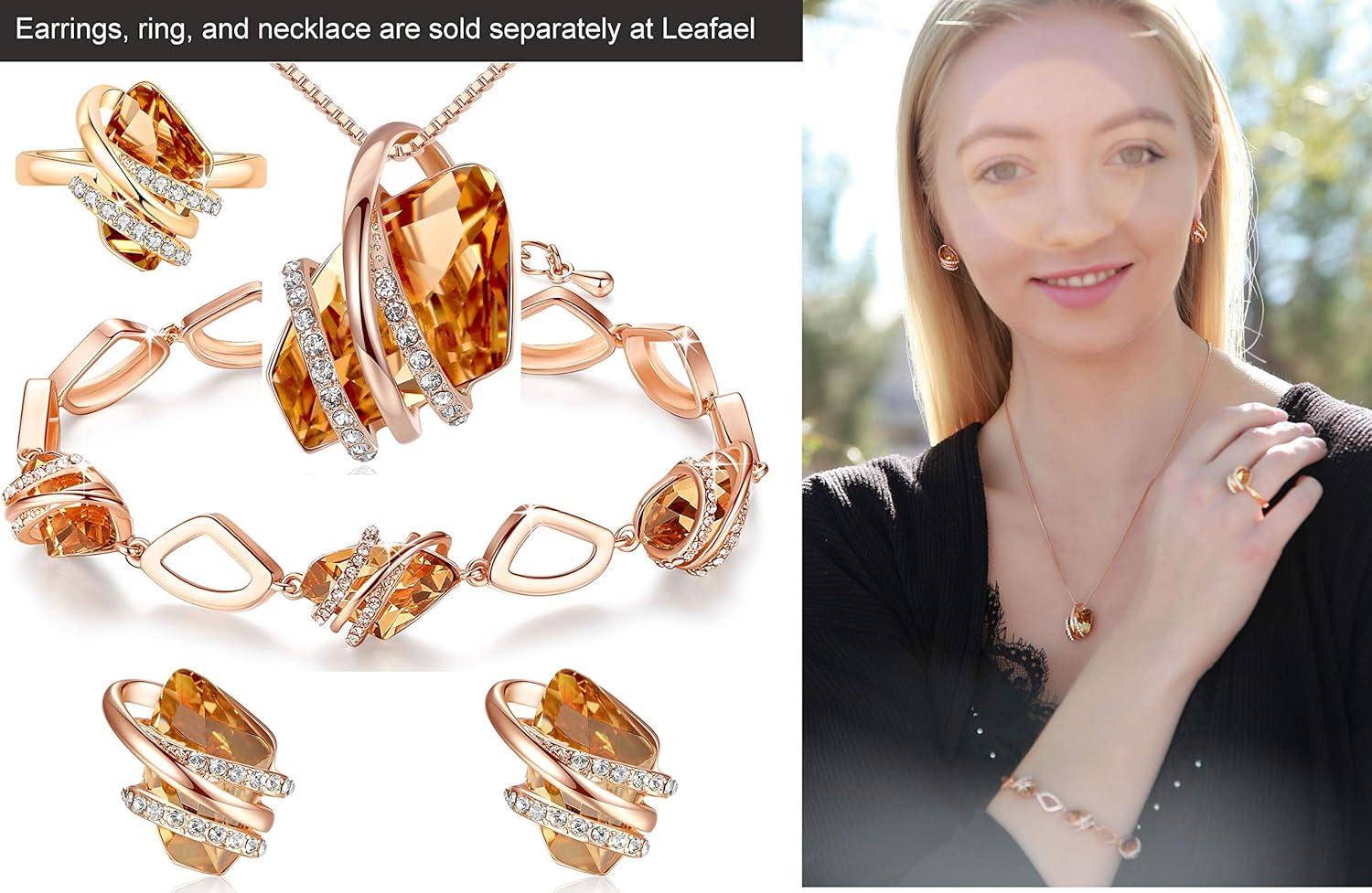 imageLeafael Wish Stone Link Charm Bracelet with Birthstone Crystals Rose Gold Plated or Silvertone 7211November Birthstone CrystalTopaz Amber Brown