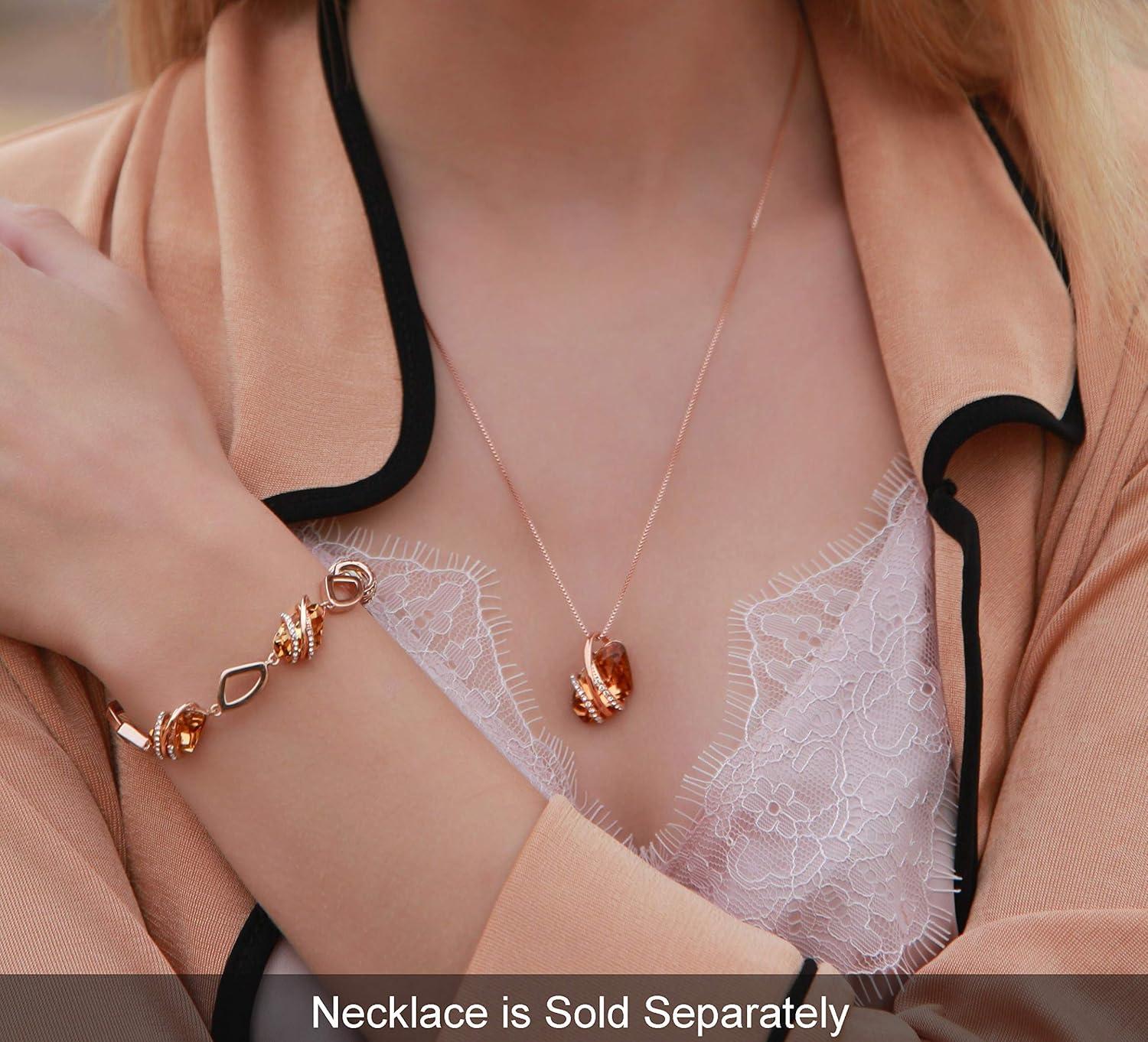 imageLeafael Wish Stone Link Charm Bracelet with Birthstone Crystals Rose Gold Plated or Silvertone 7211November Birthstone CrystalTopaz Amber Brown