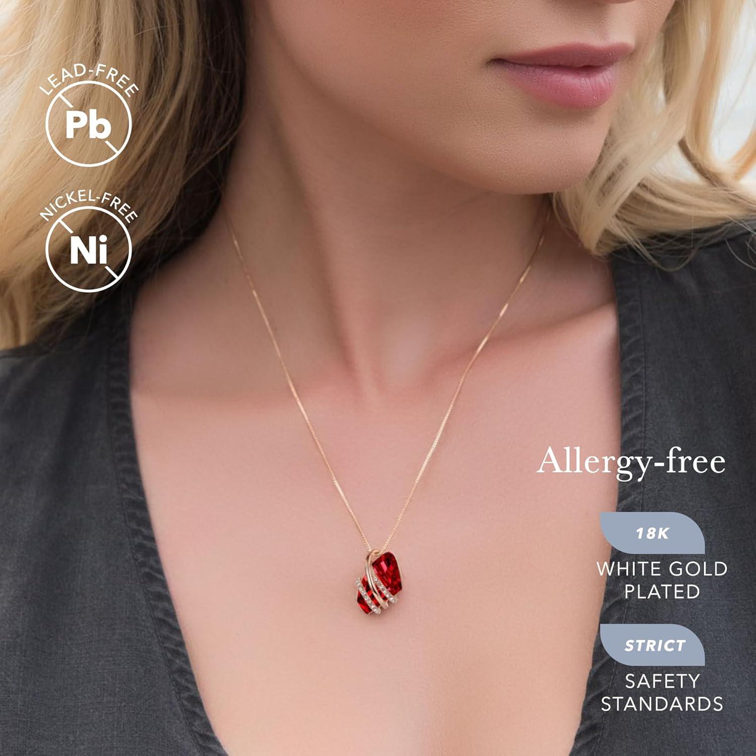 imageLeafael Wish Stone Pendant Necklace with Birthstone Crystal 18K Rose Gold PlatedSilvertone 18 201January July BirthstoneRuby Red