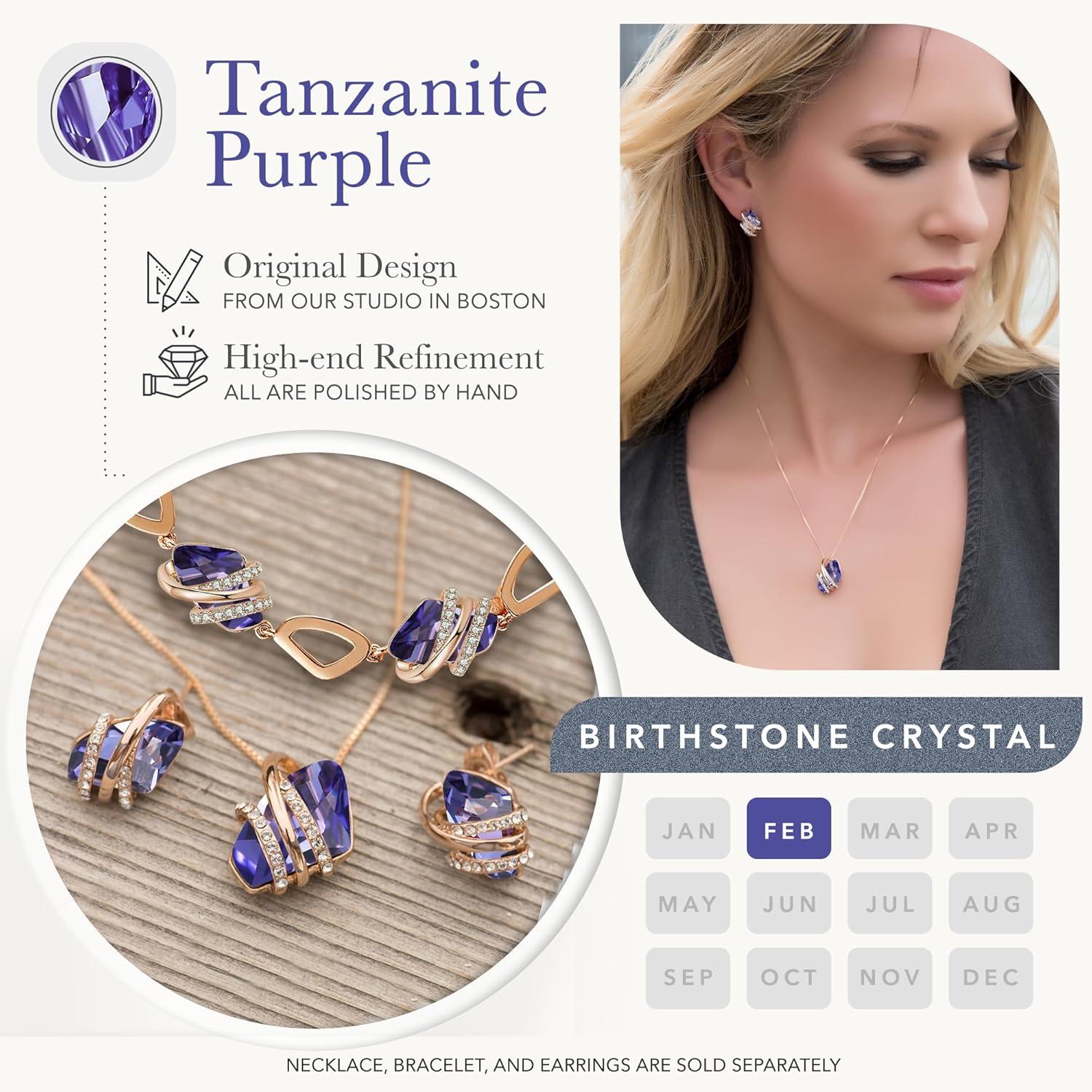 imageLeafael Wish Stone Pendant Necklace with Birthstone Crystal 18K Rose Gold PlatedSilvertone 18 202February BirthstoneTanzanite Purple