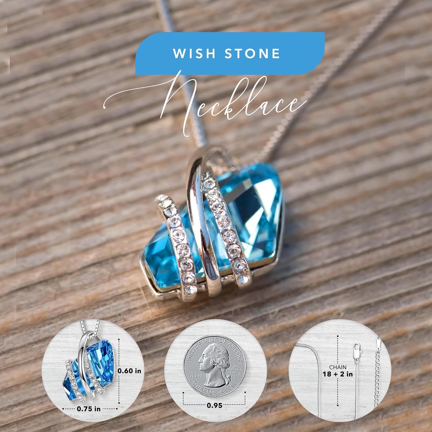imageLeafael Wish Stone Pendant Necklace with Birthstone Crystal 18K Rose Gold PlatedSilvertone 18 203March December BirthstoneAquamarine Blue