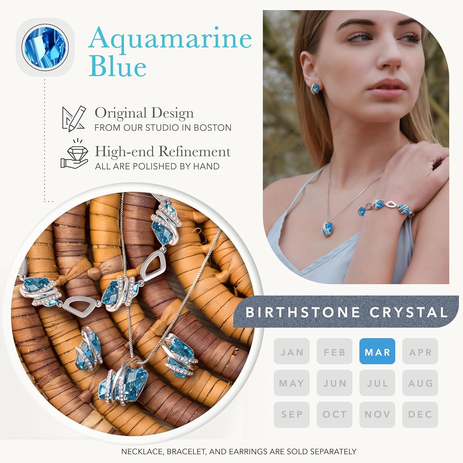 imageLeafael Wish Stone Pendant Necklace with Birthstone Crystal 18K Rose Gold PlatedSilvertone 18 203March December BirthstoneAquamarine Blue