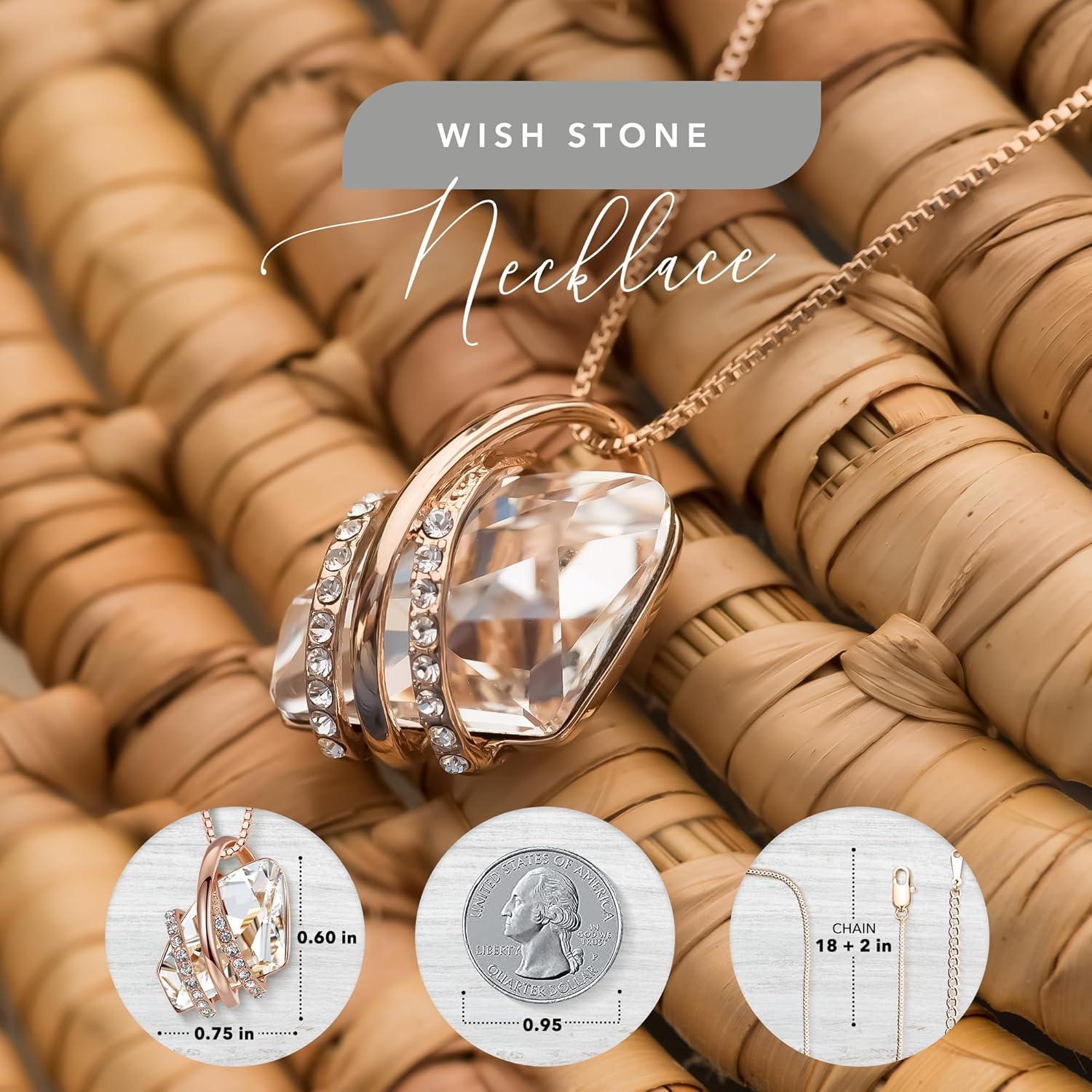 imageLeafael Wish Stone Pendant Necklace with Birthstone Crystal 18K Rose Gold PlatedSilvertone 18 204April BirthstoneClear White