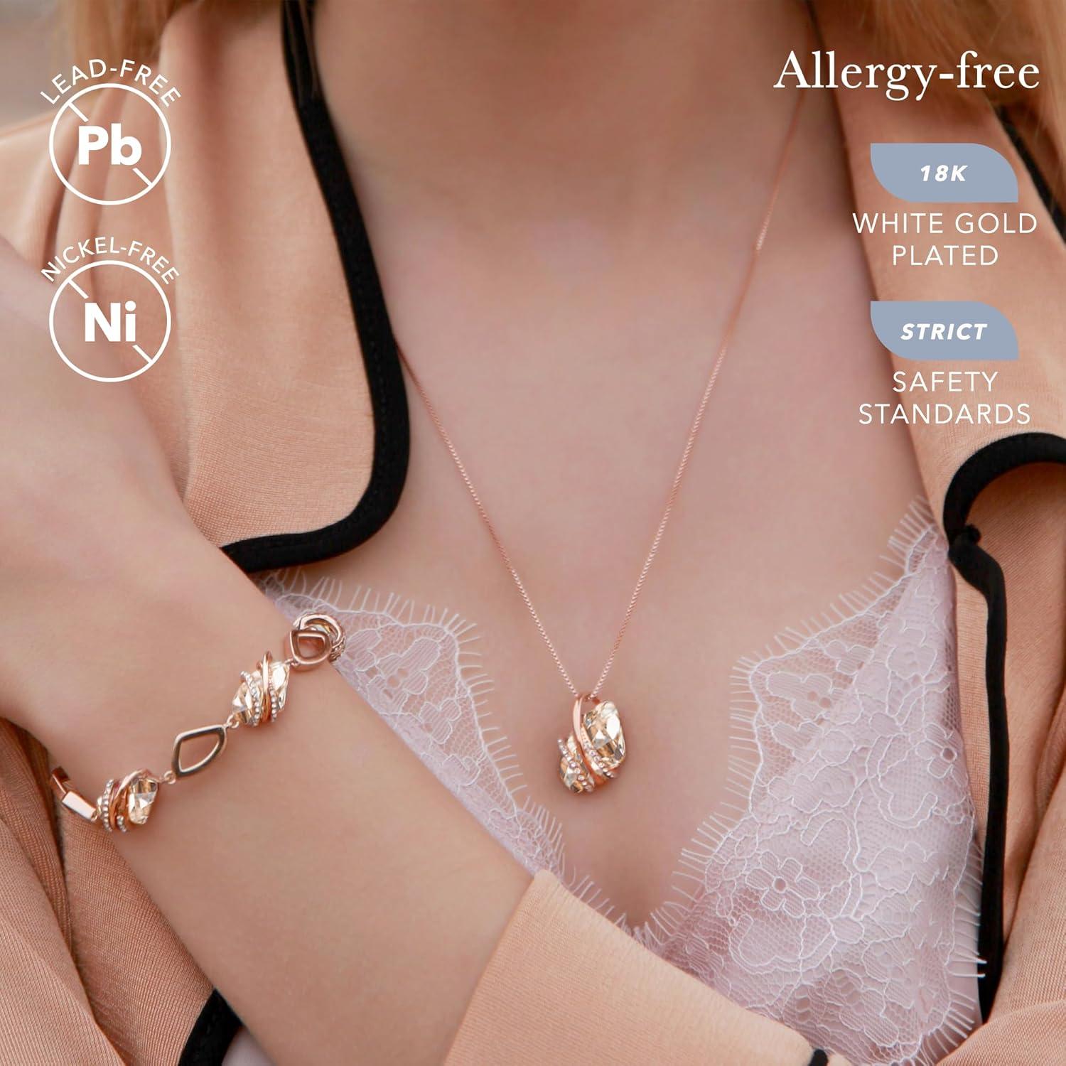 imageLeafael Wish Stone Pendant Necklace with Birthstone Crystal 18K Rose Gold PlatedSilvertone 18 204April BirthstoneClear White
