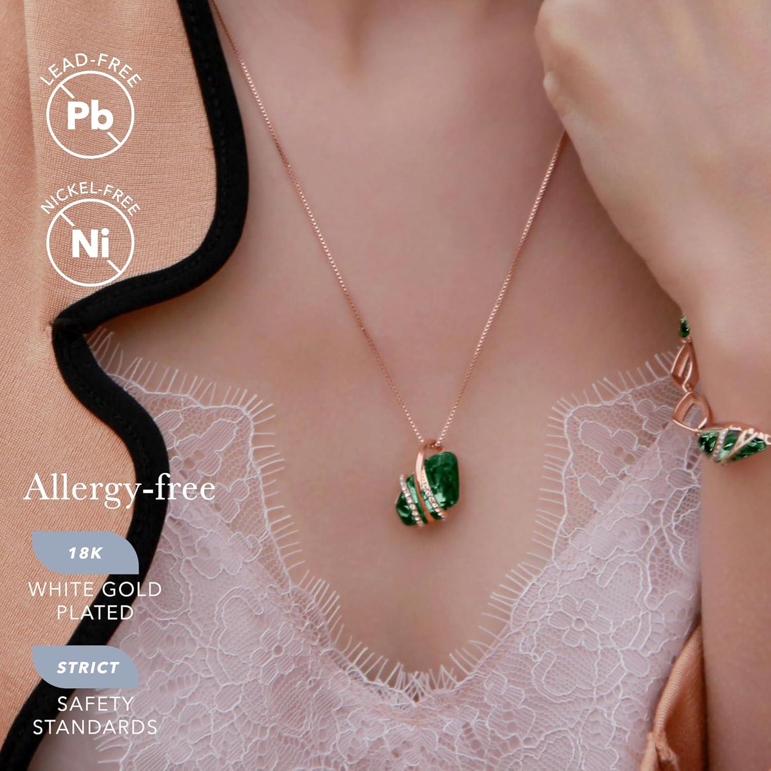 imageLeafael Wish Stone Pendant Necklace with Birthstone Crystal 18K Rose Gold PlatedSilvertone 18 205May BirthstoneEmerald Green