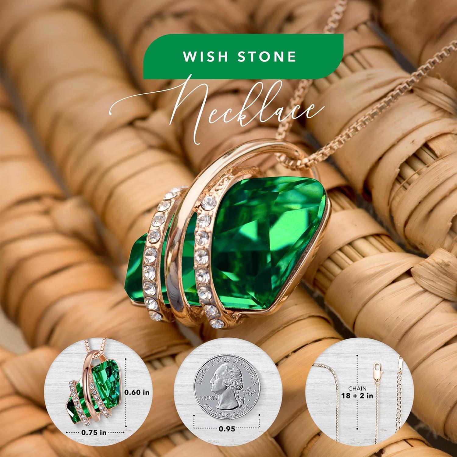 imageLeafael Wish Stone Pendant Necklace with Birthstone Crystal 18K Rose Gold PlatedSilvertone 18 205May BirthstoneEmerald Green