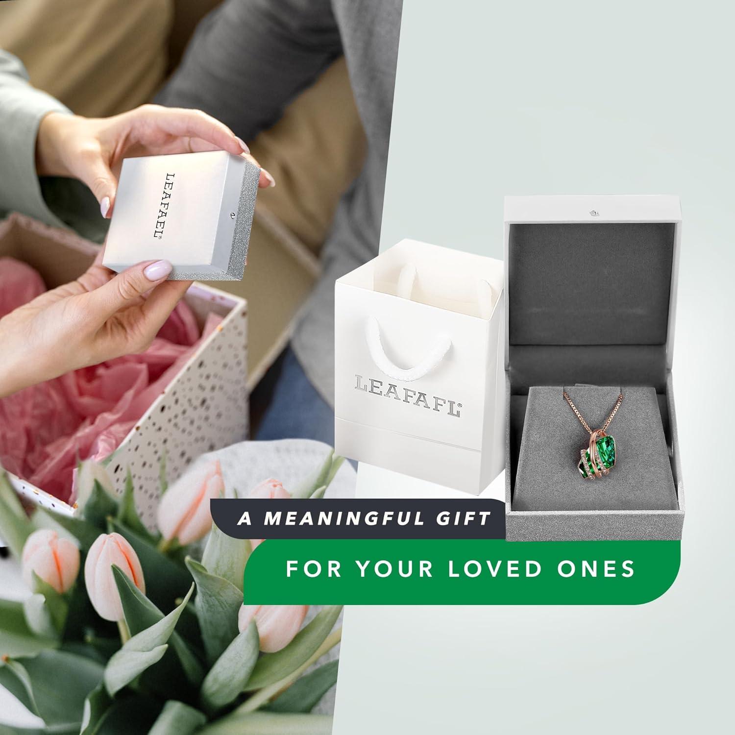 imageLeafael Wish Stone Pendant Necklace with Birthstone Crystal 18K Rose Gold PlatedSilvertone 18 205May BirthstoneEmerald Green