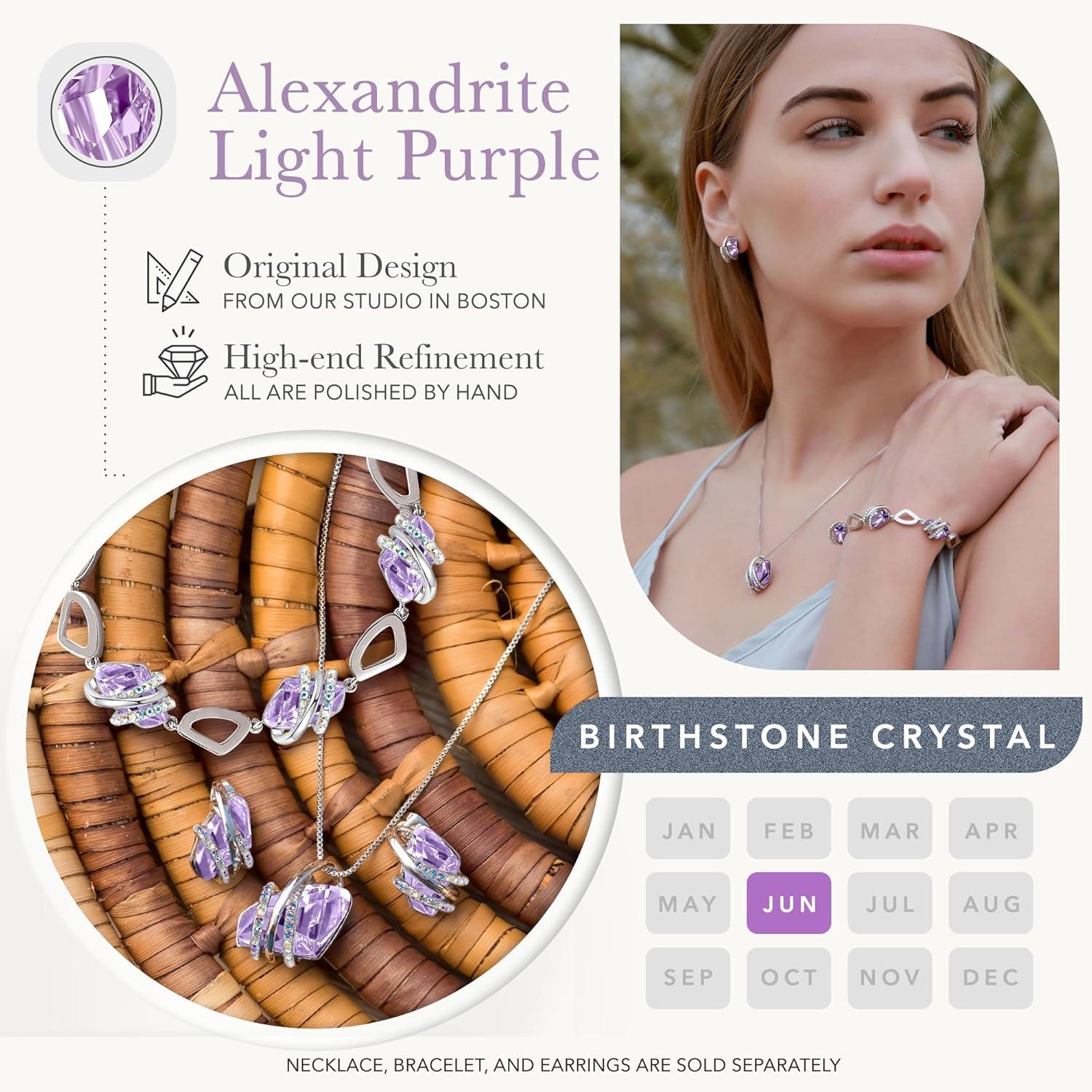imageLeafael Wish Stone Pendant Necklace with Birthstone Crystal 18K Rose Gold PlatedSilvertone 18 206June BirthstoneAlexandrite Light Purple
