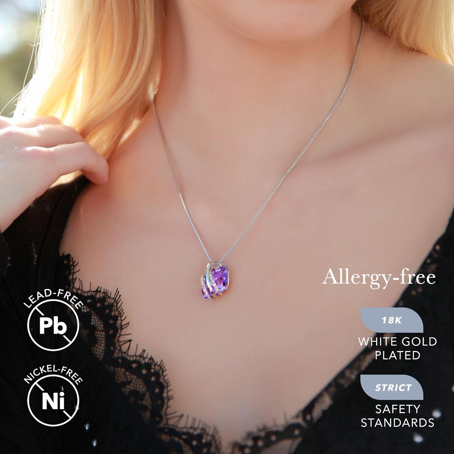 imageLeafael Wish Stone Pendant Necklace with Birthstone Crystal 18K Rose Gold PlatedSilvertone 18 206June BirthstoneAlexandrite Light Purple