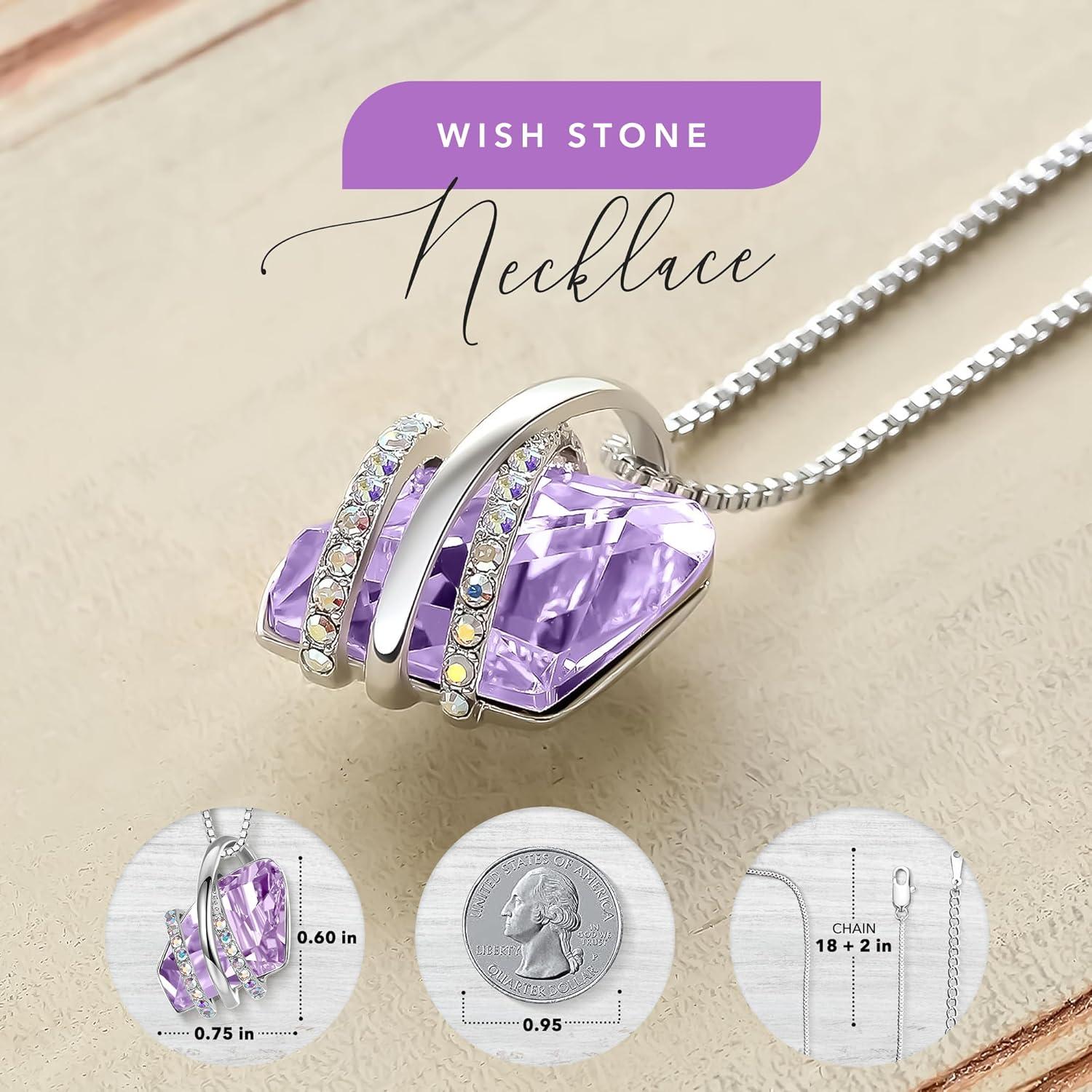 imageLeafael Wish Stone Pendant Necklace with Birthstone Crystal 18K Rose Gold PlatedSilvertone 18 206June BirthstoneAlexandrite Light Purple