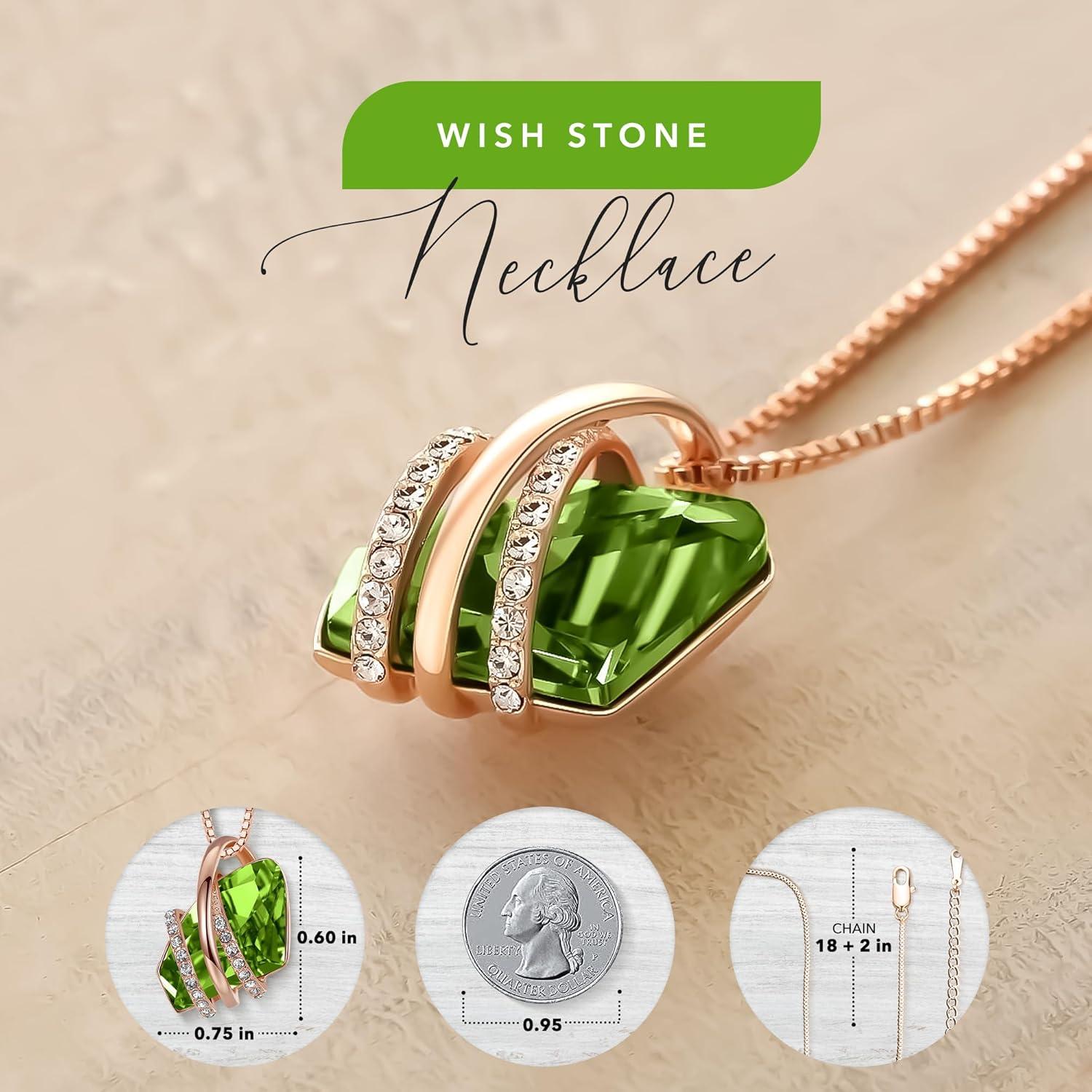 imageLeafael Wish Stone Pendant Necklace with Birthstone Crystal 18K Rose Gold PlatedSilvertone 18 208August BirthstonePeridot Green
