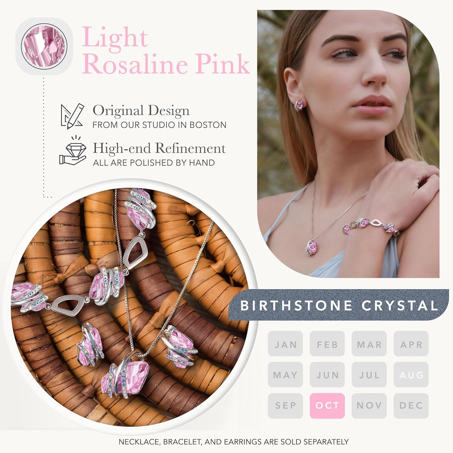 imageLeafael Wish Stone Pendant Necklace with Birthstone Crystal 18K Rose Gold PlatedSilvertone 18 210October BirthstoneLight Rosaline Pink