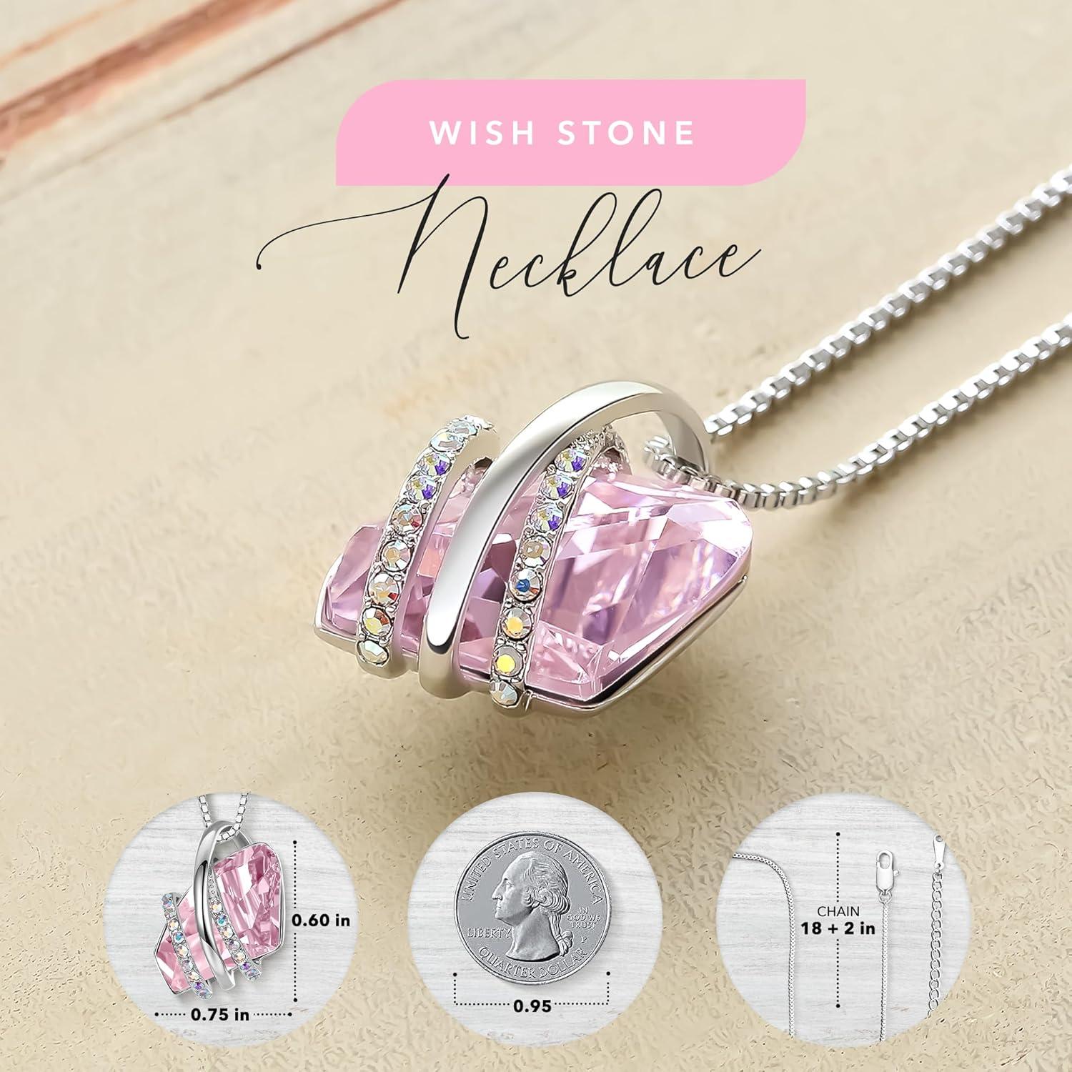 imageLeafael Wish Stone Pendant Necklace with Birthstone Crystal 18K Rose Gold PlatedSilvertone 18 210October BirthstoneLight Rosaline Pink