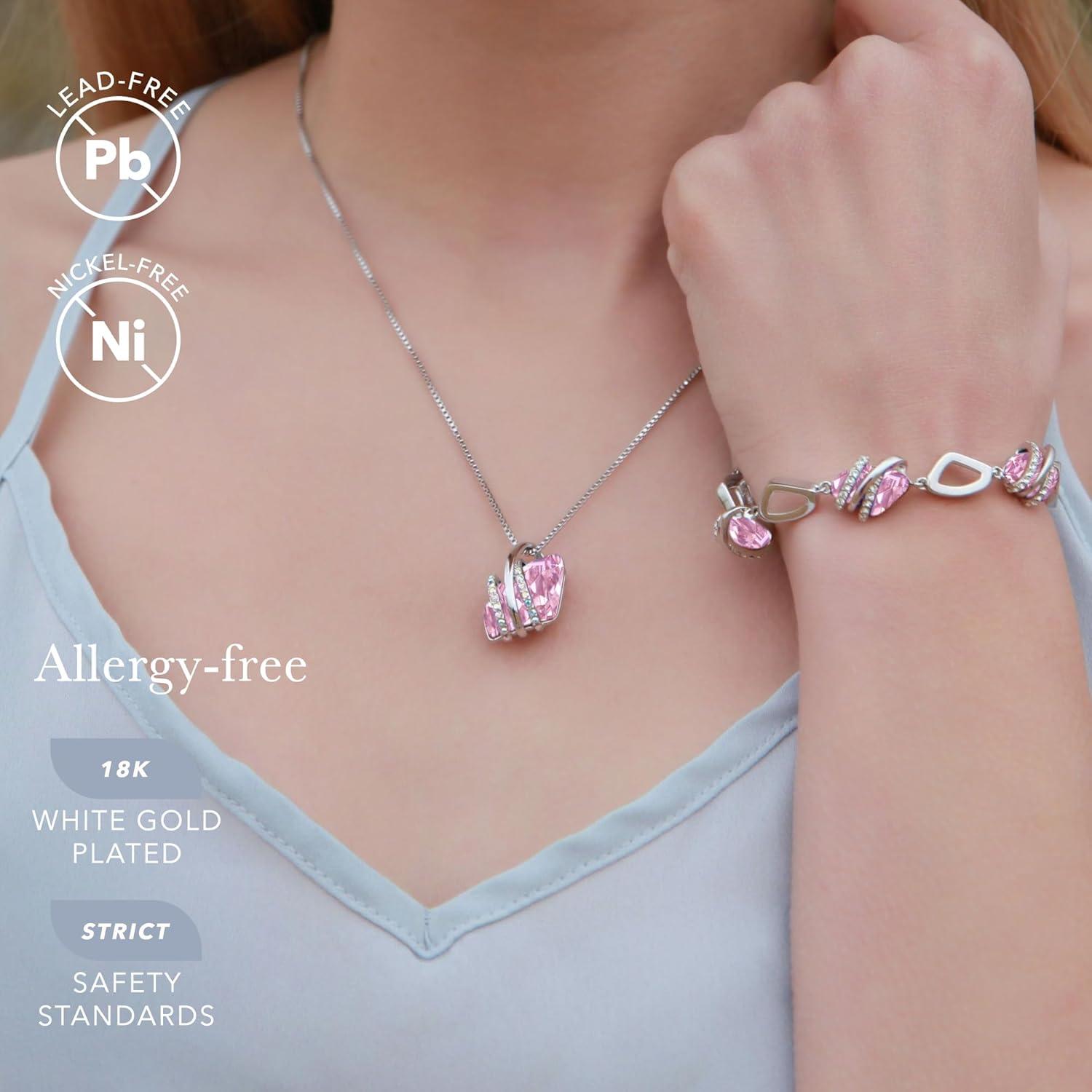 imageLeafael Wish Stone Pendant Necklace with Birthstone Crystal 18K Rose Gold PlatedSilvertone 18 210October BirthstoneLight Rosaline Pink