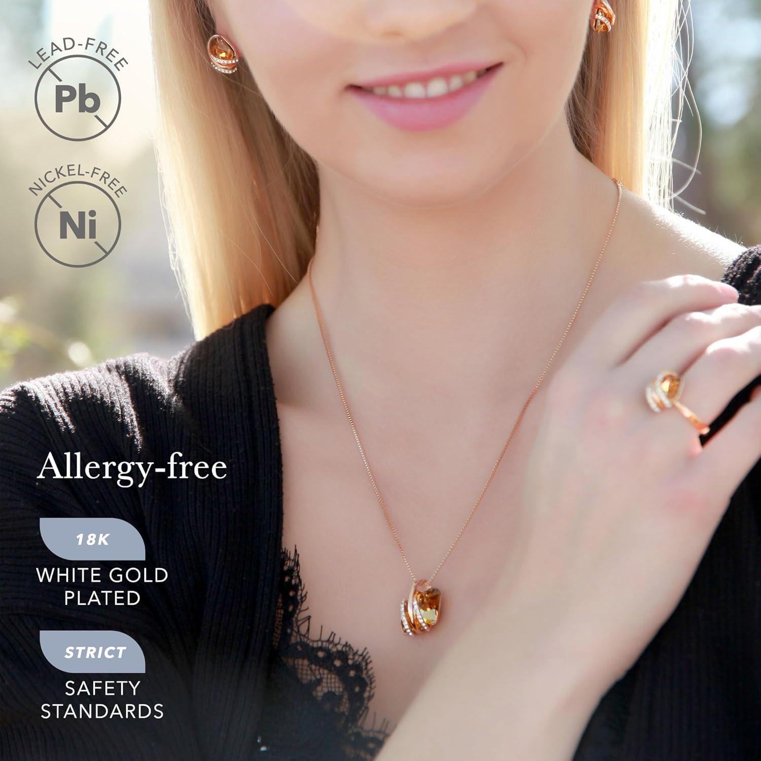 imageLeafael Wish Stone Pendant Necklace with Birthstone Crystal 18K Rose Gold PlatedSilvertone 18 211November BirthstoneAmber Brown