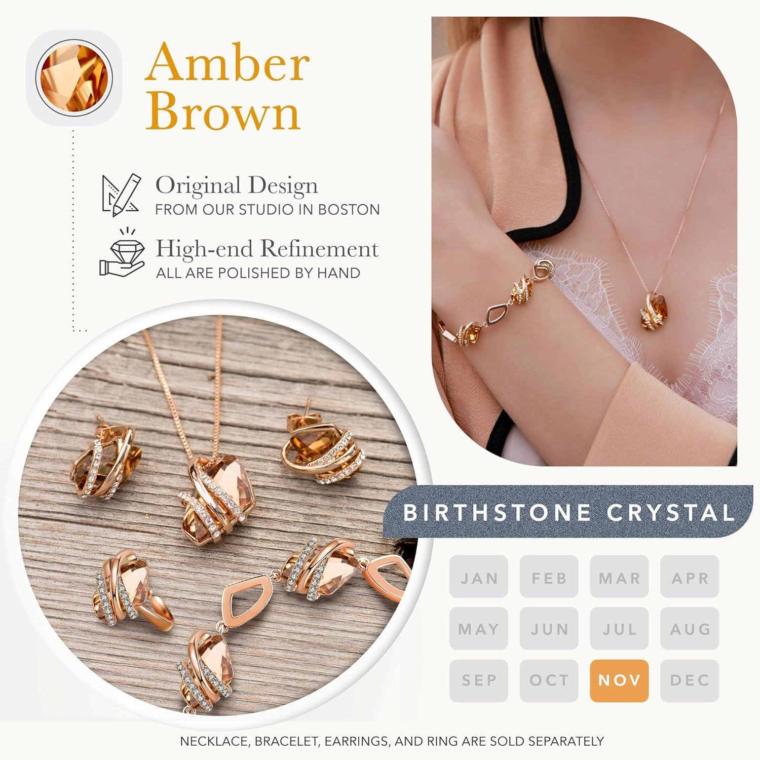 imageLeafael Wish Stone Pendant Necklace with Birthstone Crystal 18K Rose Gold PlatedSilvertone 18 211November BirthstoneAmber Brown